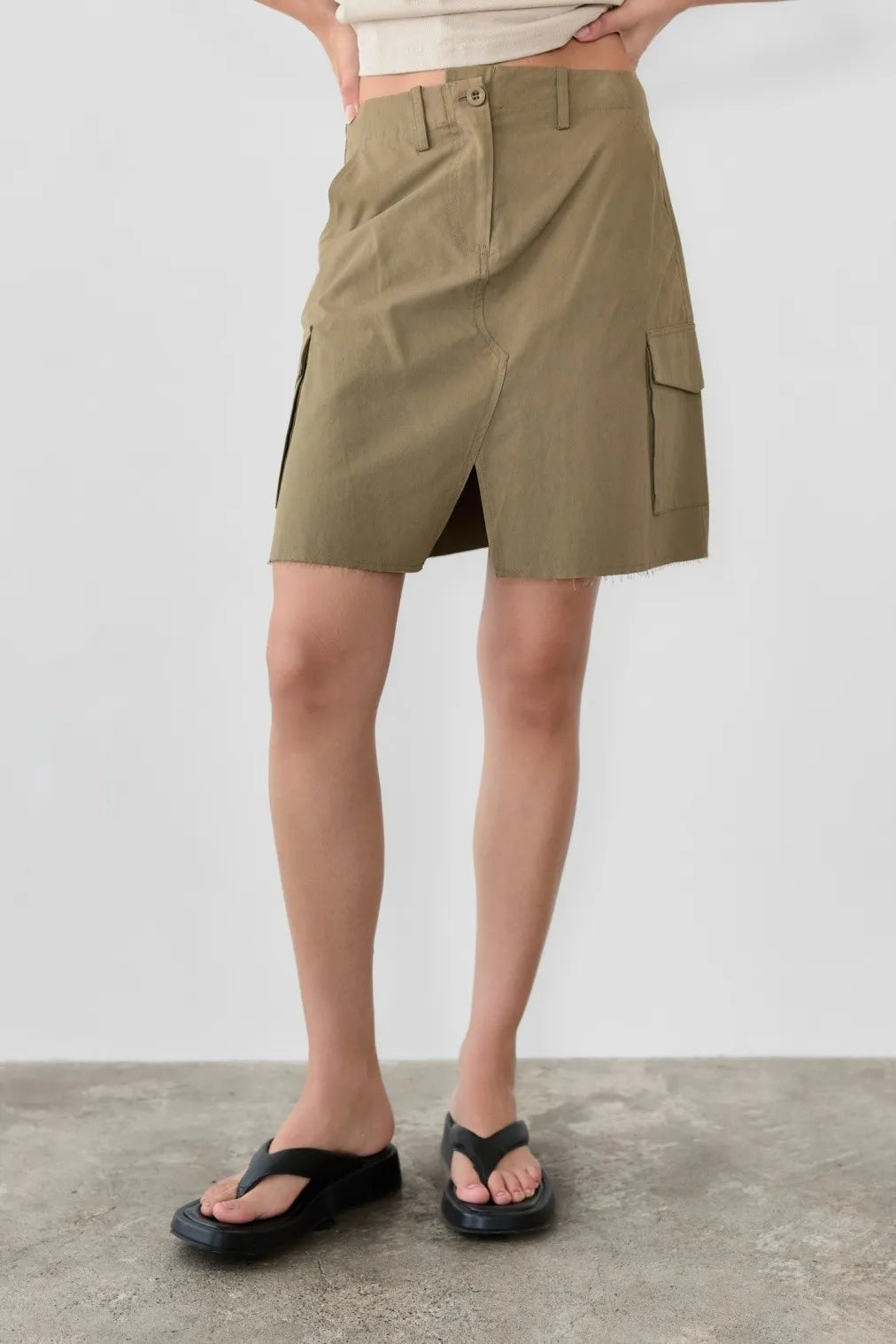 Stylish Olive Slit Skirt with Pockets - Women's High Waist A-Line Midi Skirt for Casual & Office Wear | Perfect for Work, Dates & Everyday Outfits
