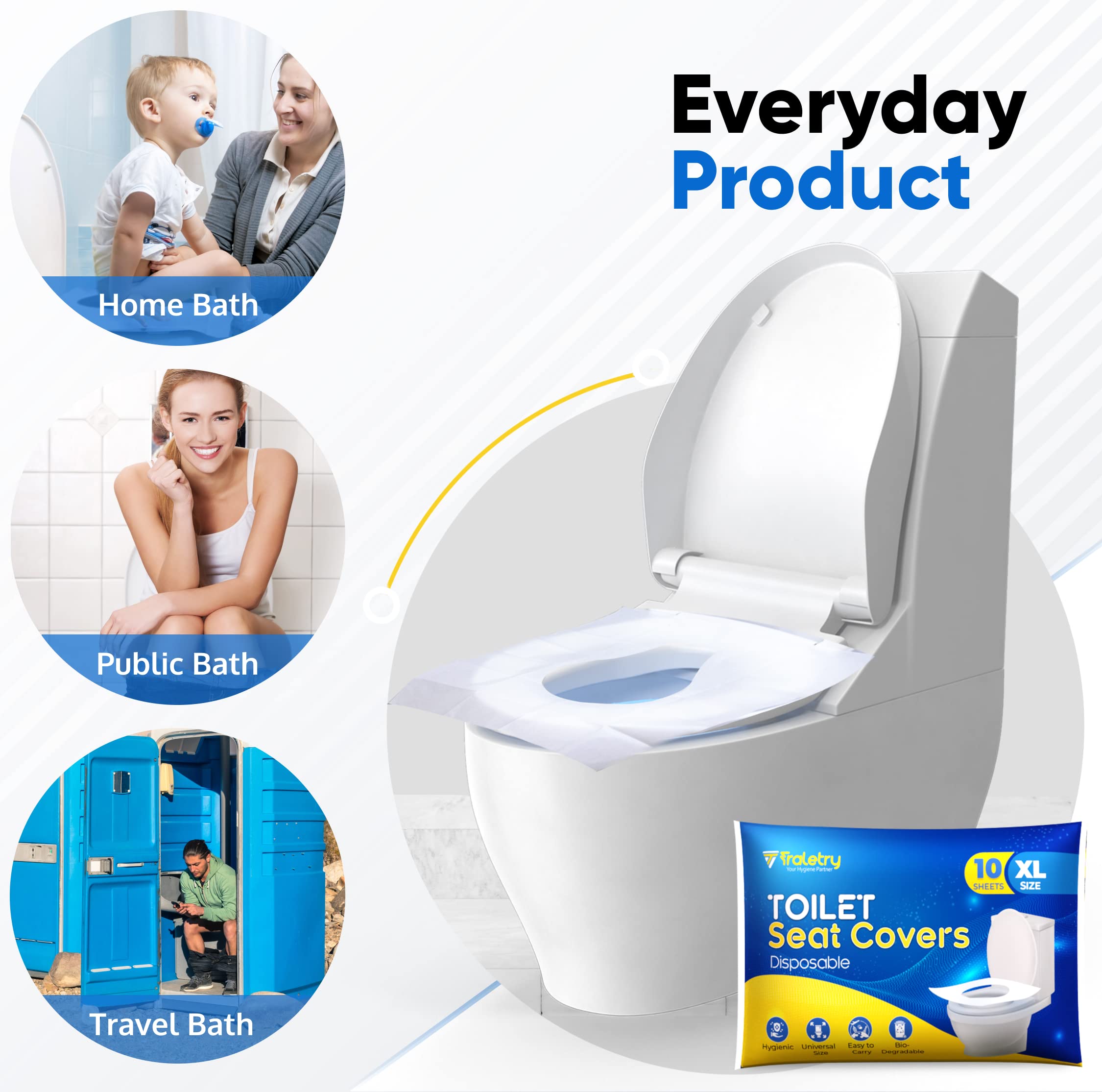 **Disposable Flushable Toilet Seat Covers - Pack of 50 XL Biodegradable Paper Covers for Travel, Camping & Airplane - Essential Hygiene Accessories for Kids, Men & Women**    *(Use Cases: Perfect for travel, camping, airplanes, public restrooms, and on-the-go hygiene needs.)*