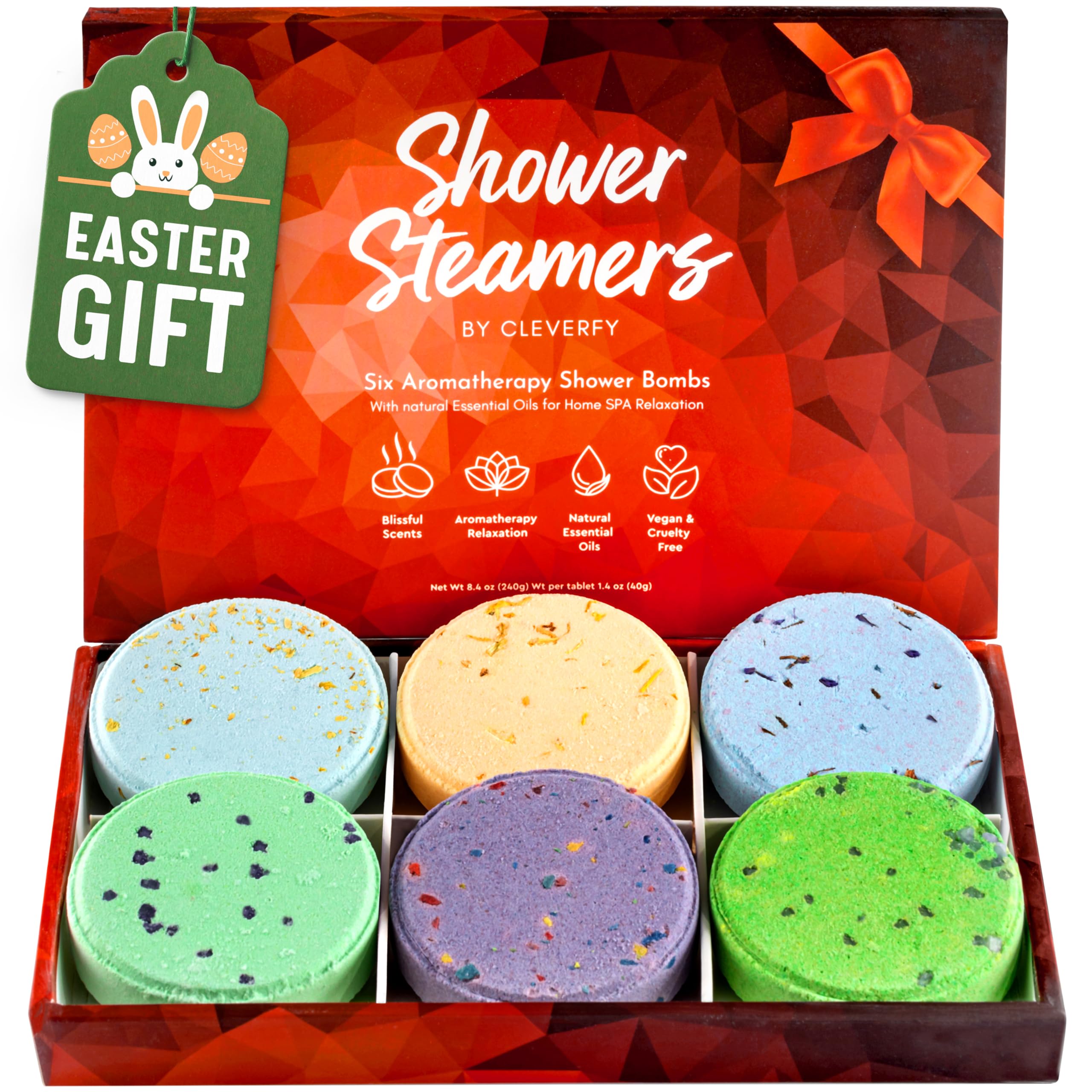 Cleverfy Aromatherapy Shower Steamers - 6 Pack Relaxing Shower Bombs with Essential Oils for Stress Relief & Spa Experience | Perfect for Self-Care, Gift Giving & Bathroom Relaxation