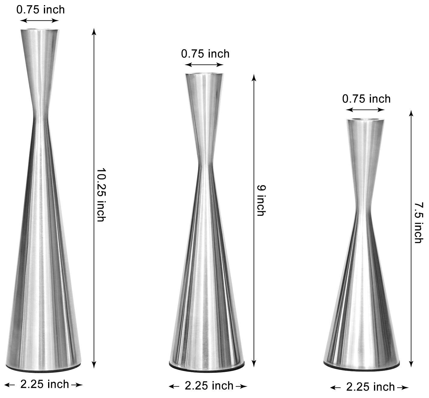 Vixdonos Set of 3 Metal Taper Candle Holders - Silver Decorative Candle Stand for Wedding Centerpieces, Dining Table Decor, Party & Home Decorations - Elegant Candle Sticks for Romantic Dinners, Holiday Tablescapes & Special Occasions