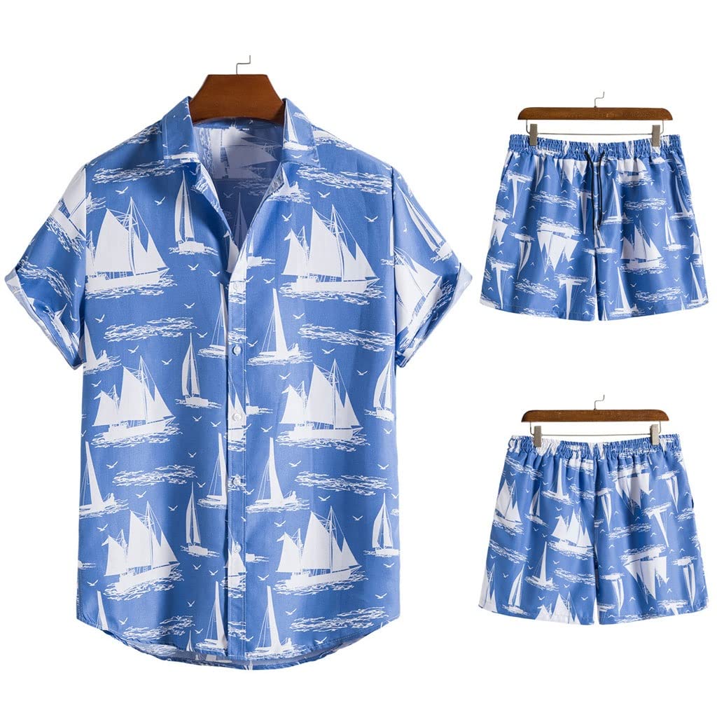 Summer Men's Printed Short Sleeve Tracksuit Set - Loose Fit Casual Shirt & Shorts 2-Piece Outfit (Color A, Size S) | Beachwear, Gym Clothes & Street Fashion