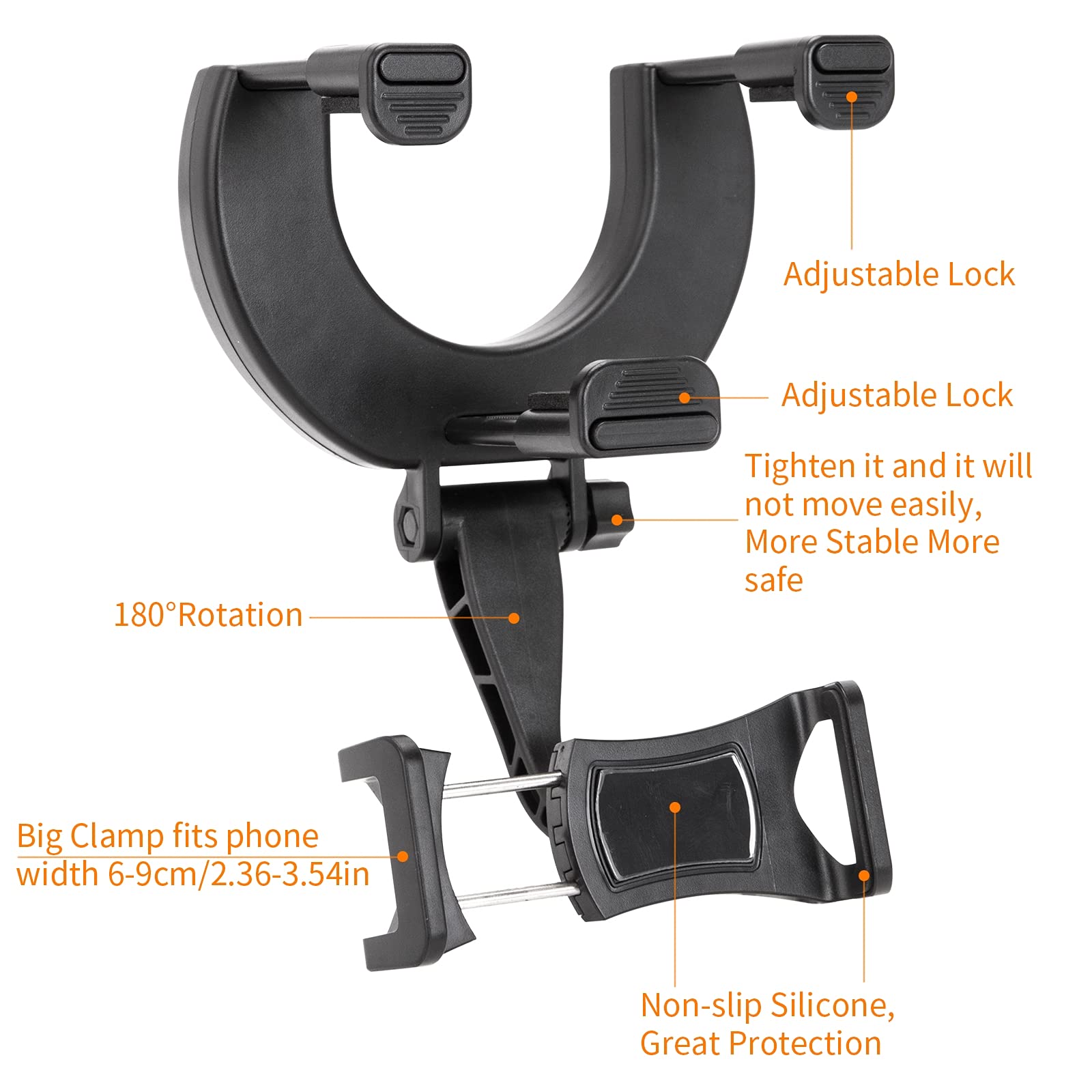 Universal Car Phone Holder Mount for Rear View Mirror - Compatible with iPhone 12 Pro, Galaxy S21 & All Smartphones | Hands-Free Driving Accessories for Safe Navigation & GPS Use