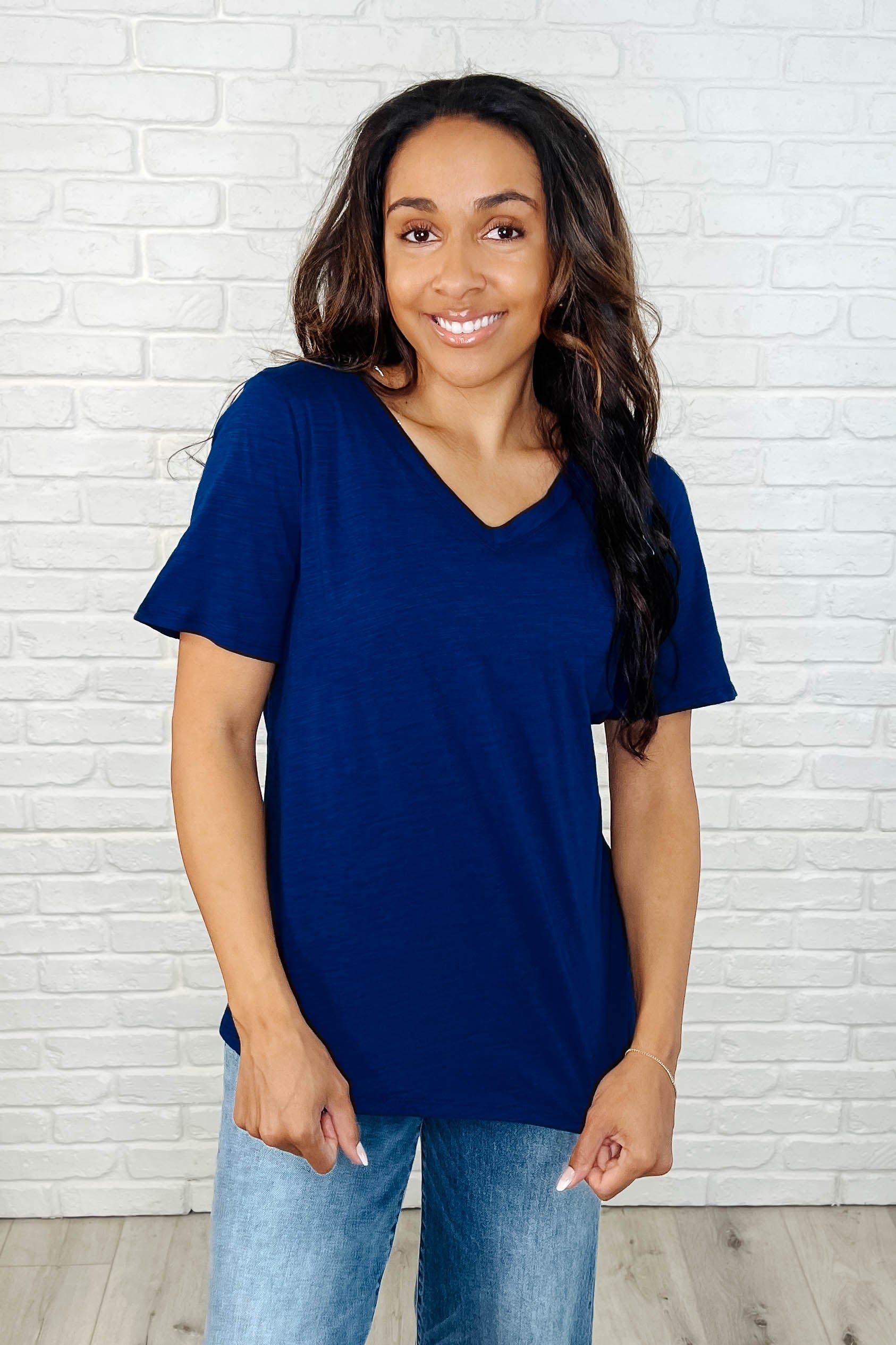 Stylish Navy V-Neck T-Shirt for Women - Comfortable & Trendy Casual Wear for Everyday Outfits