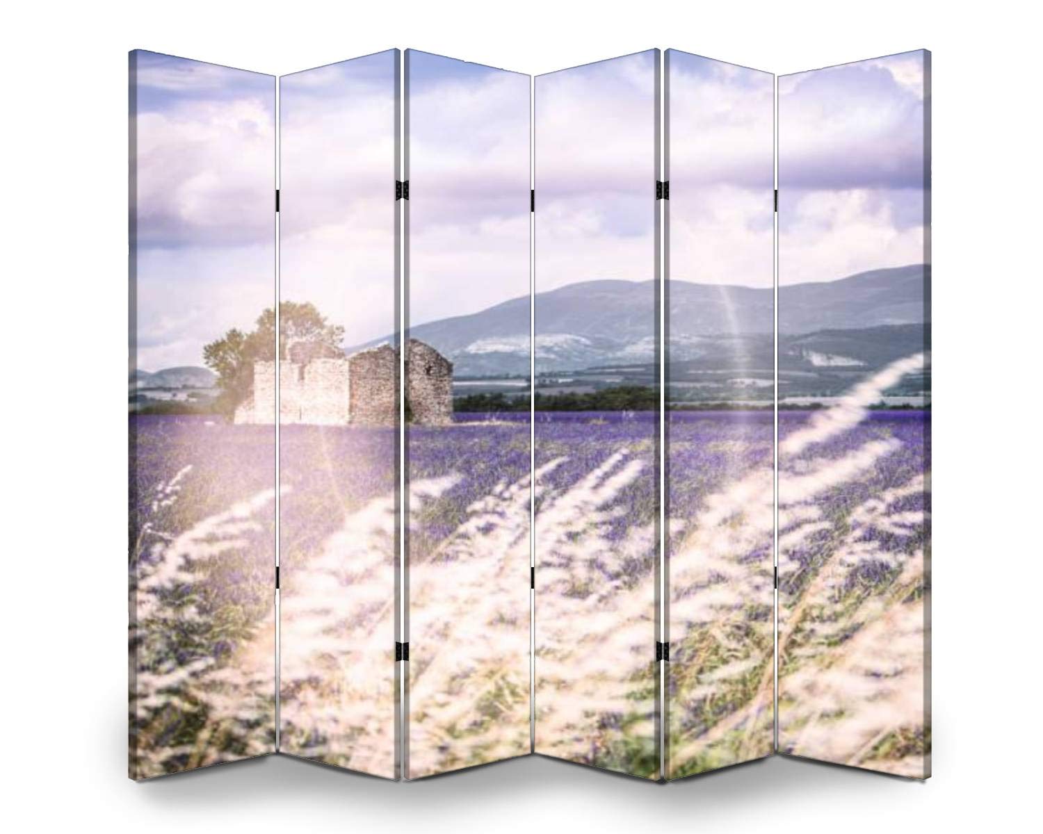 APED DECOR Wooden Room Divider - French Lavender Field Folding Privacy Screen with 6 Canvas Panels, Dual-Sided Decorative Partition for Home & Office | Perfect for Living Room, Bedroom, Studio and Event Space