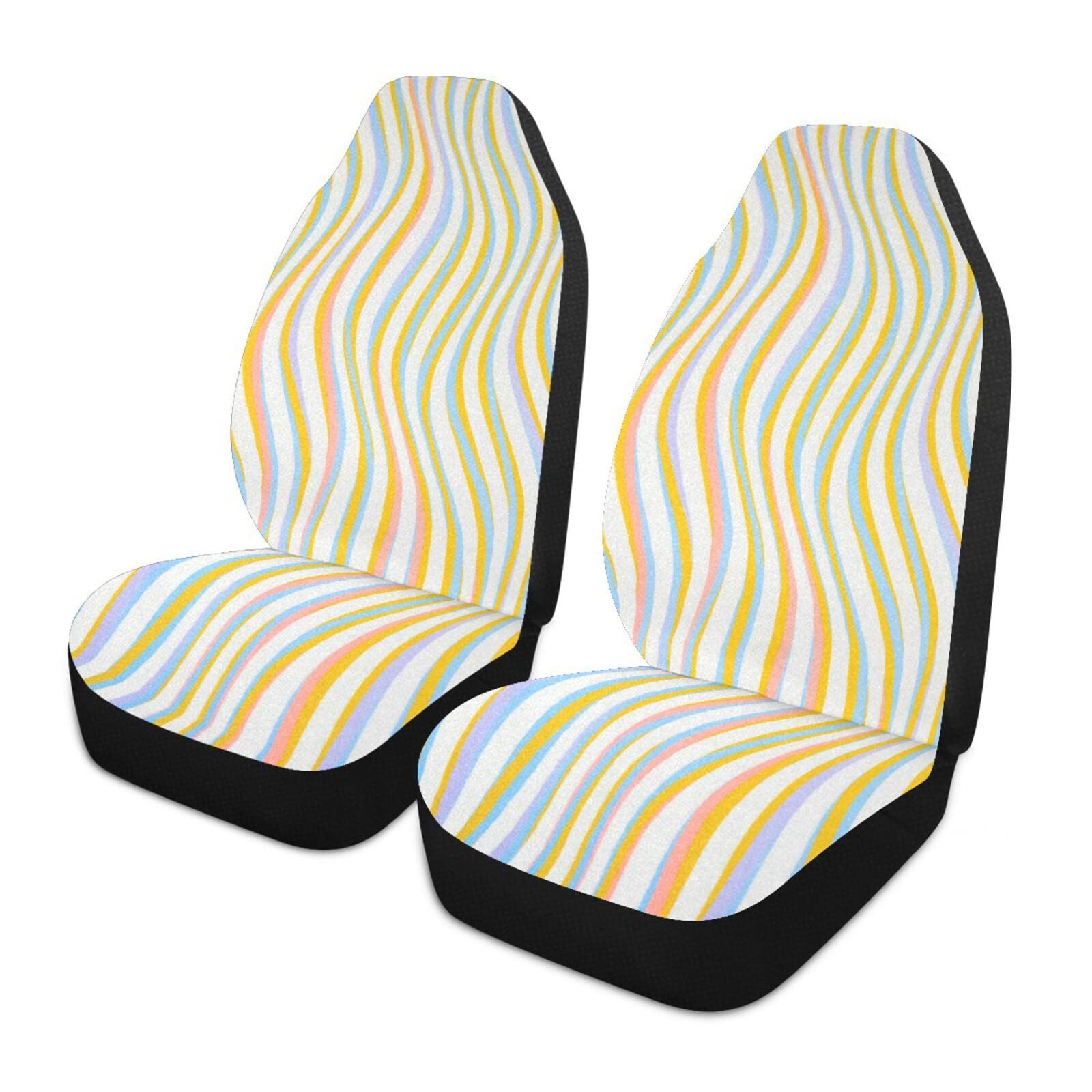 SWEETOP Vintage Stripe Car Seat Covers Set of 2 - Universal Fit for Sedan, SUV, Van & Truck - All Season Protection & Style Upgrade - Perfect for Road Trips, Commuting & Interior Decor