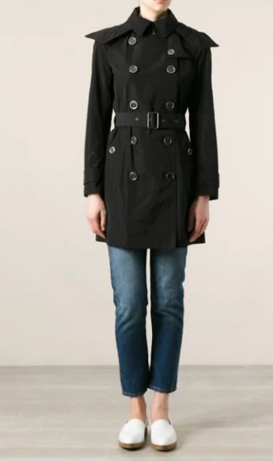 Burberry Brit Black Nylon Short Trench Coat for Women - XS / 2 - Classic Waterproof Lightweight Jacket for Fall & Spring Fashion