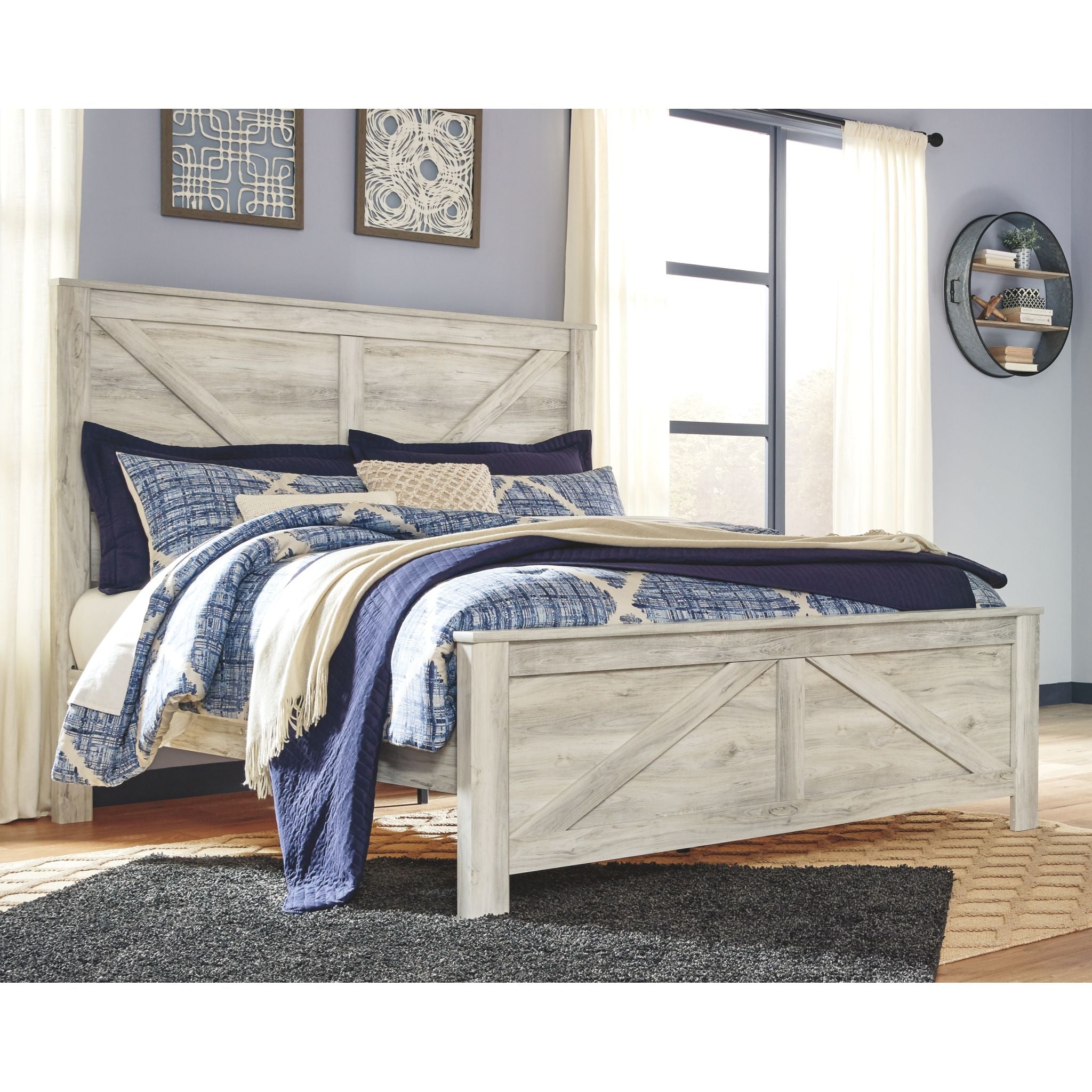 Bellaby King Panel Bed - White Wash Finish, Solid Wood Frame, Modern Farmhouse Style - Perfect for Master Bedrooms, Guest Rooms & Cozy Retreats