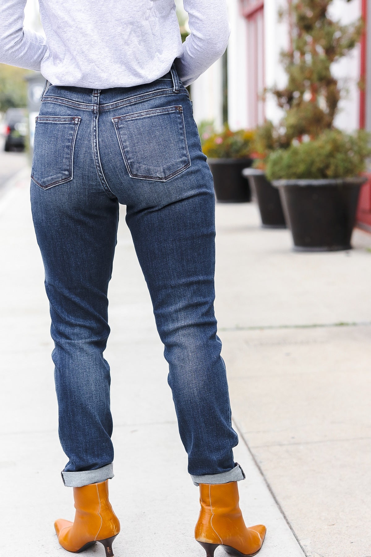 Judy Blue Dark Wash Mid Rise Cuffed Slim Fit Jeans for Women | Comfortable Stretch Denim Pants | Perfect for Casual Wear, Office & Date Night