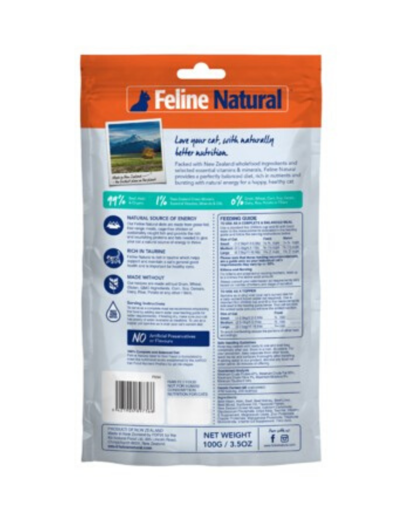 Feline Natural Freeze Dried Cat Food Topper - 100% Grass-Fed Beef & Hoki Recipe - 100g for Healthy Skin & Coat | Perfect for Picky Eaters & Senior Cats