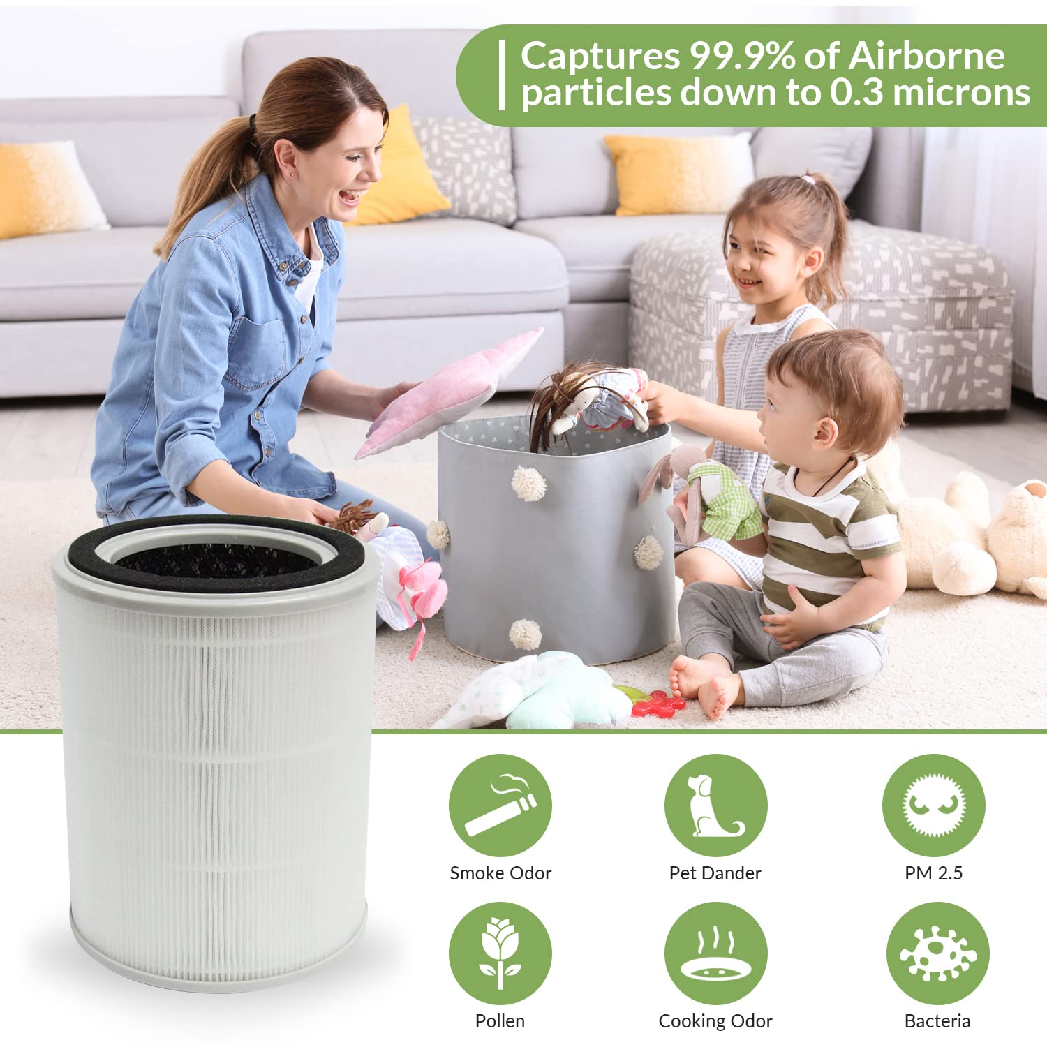 Toppin TPAP001 Air Purifier Replacement Filter - 4-in-1 Pre-Filter with H13 True HEPA Technology & Allergen Absorber (1 Pack) - Ideal for Home, Office, and Allergy Relief