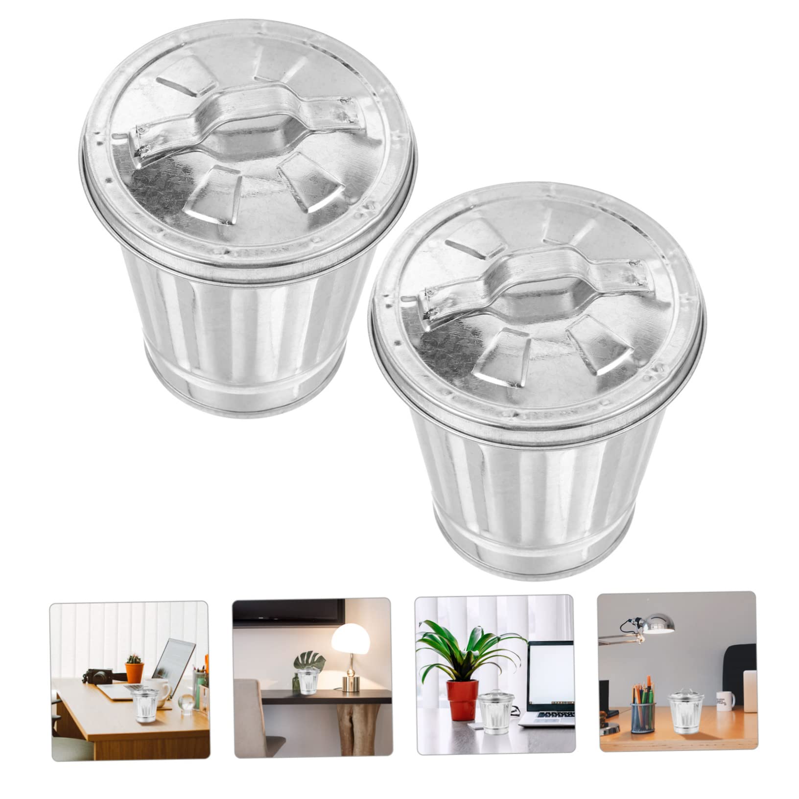 Galvanized Metal Trash Can - Sturdy Tin Bucket for Office & Home Use, Desktop Wastebasket for Paper, Recycling & Small Trash Disposal