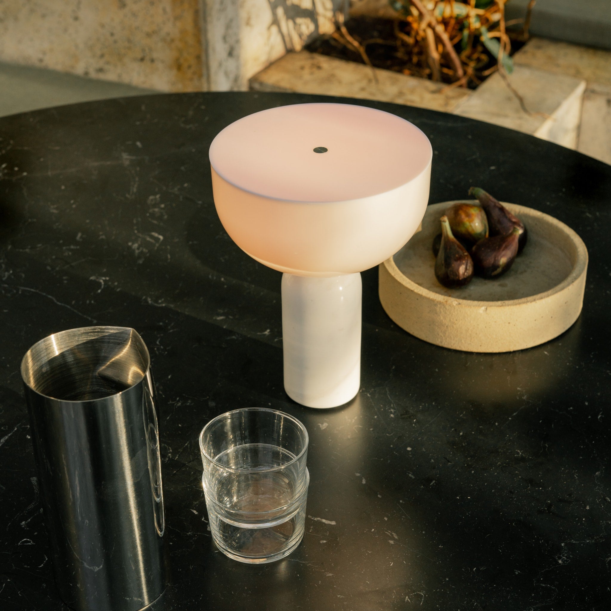 NEW WORKS Kizu Portable Table Lamp - White Marble Finish | Modern Bedside & Desk Lighting for Home Office, Dorm Room & Nightstand Decor