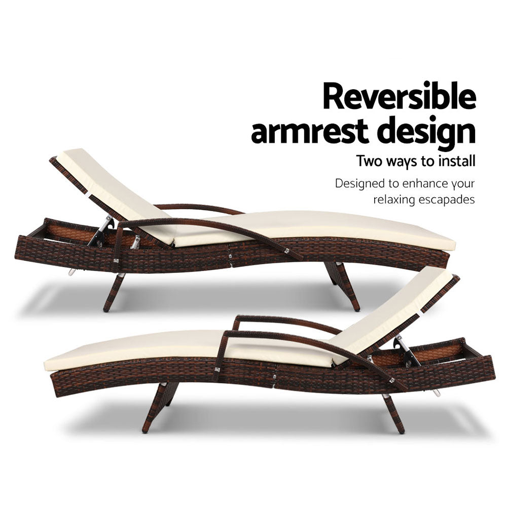 Two Sun Lounge Outdoor Furniture Day Bed Set - Rattan Wicker Patio Lounger in Brown | Perfect for Poolside, Garden & Backyard Relaxation