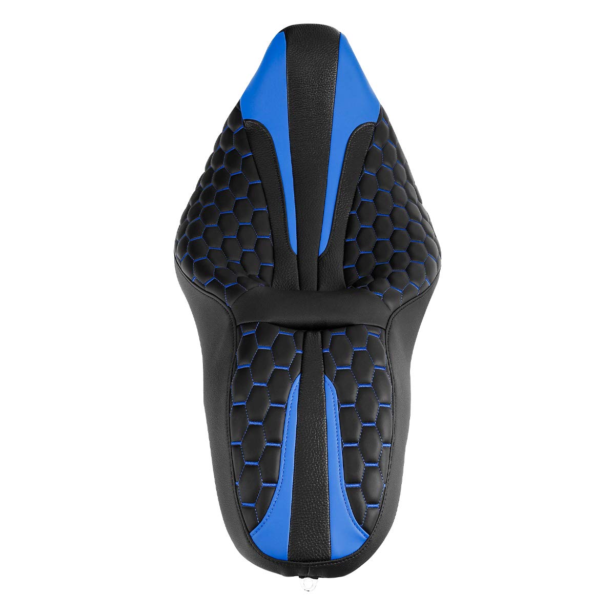 Hexagon Stitched Low-Profile Touring Seat for Harley Davidson Road King, Street Glide, Road Glide, Electra Glide CVO (2009-2020) - Comfortable Blue Motorcycle Seat for Long Rides & Cruising