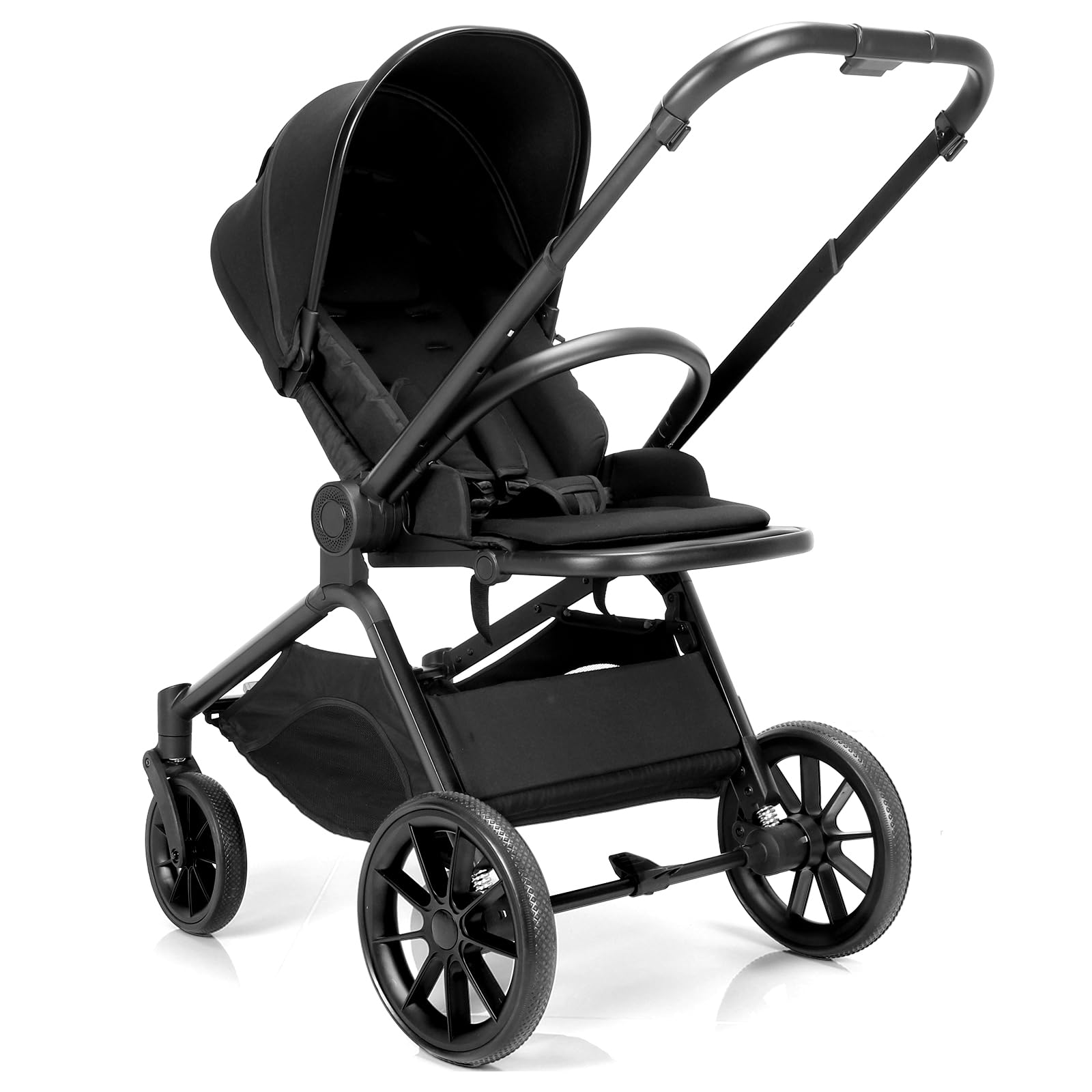 2 in 1 Convertible Baby Stroller with Reversible Bassinet | Foldable Newborn Pushchair with Adjustable Canopy | High Landscape Infant Carriage in Black | Perfect for City Walks, Shopping & Travel
