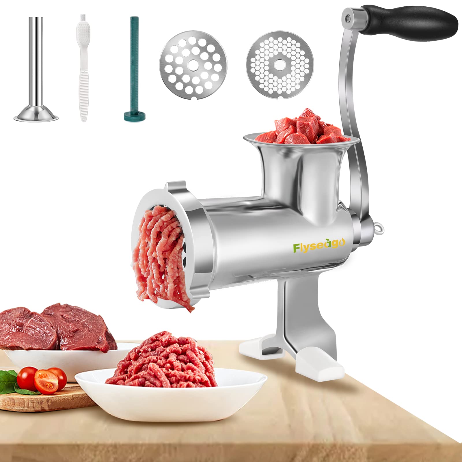 Stainless Steel Manual Meat Grinder - Heavy Duty Hand Cranked Food Mincer for Ground Beef, Sausage, Vegetables | Home Kitchen Use, Camping & Outdoor Cooking | Dishwasher Safe (#10 Size)