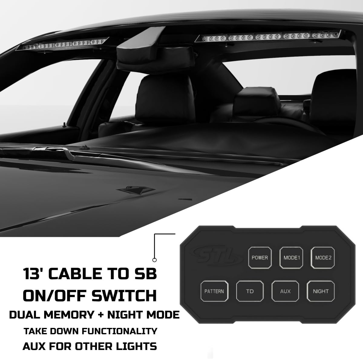 SpeedTech Raptor TIR LED Strobe Light Bar - Amber Emergency Vehicle Interior Windshield Visor Light with Bracket & Control Box for Police, Security & First Responders | Perfect for Night Patrols, Roadside Assistance & Emergency Signaling