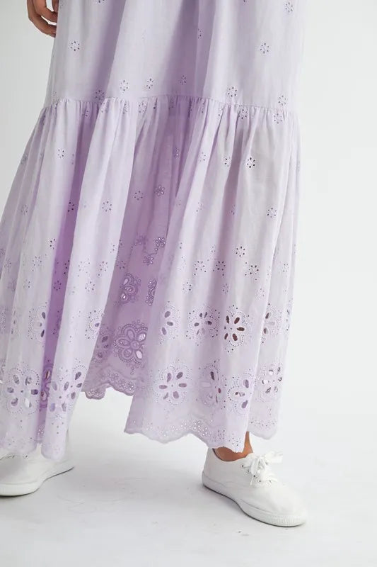 Elegant Eyelet Lace Maxi Dress with Adjustable Side Straps - Perfect for Summer Weddings, Beach Vacations & Boho Chic Outfits