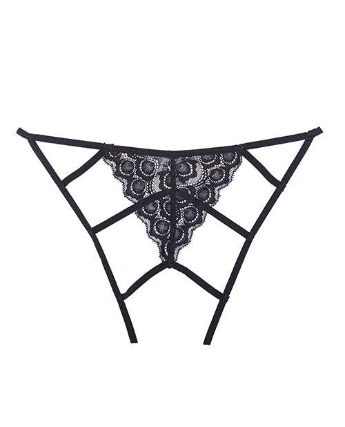 Adore Luv Strappy Open Front Panty Black One Size - Sexy Lingerie for Women, Perfect for Valentine's Day & Romantic Nights