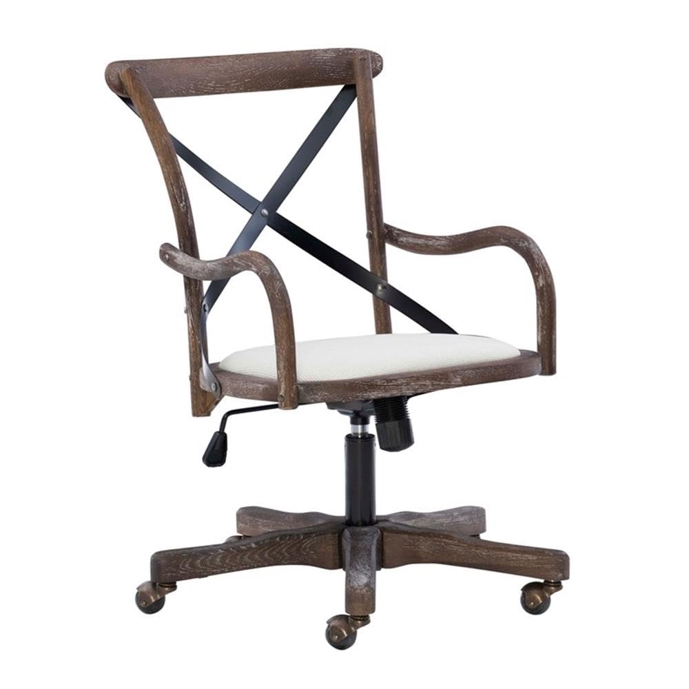 Linon Dudley Adjustable Swivel X-Back Padded Office Chair - Brown Leather Executive Desk Chair for Home, Office & Cafe Use - Ergonomic Comfort for Long Work Hours