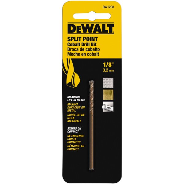 DEWALT 1/8 Inch Split Point Industrial Cobalt Drill Bit Set - High Speed Steel for Metal, Wood & Plastic - DWA1208 - Perfect for Professional Contractors & DIY Home Projects