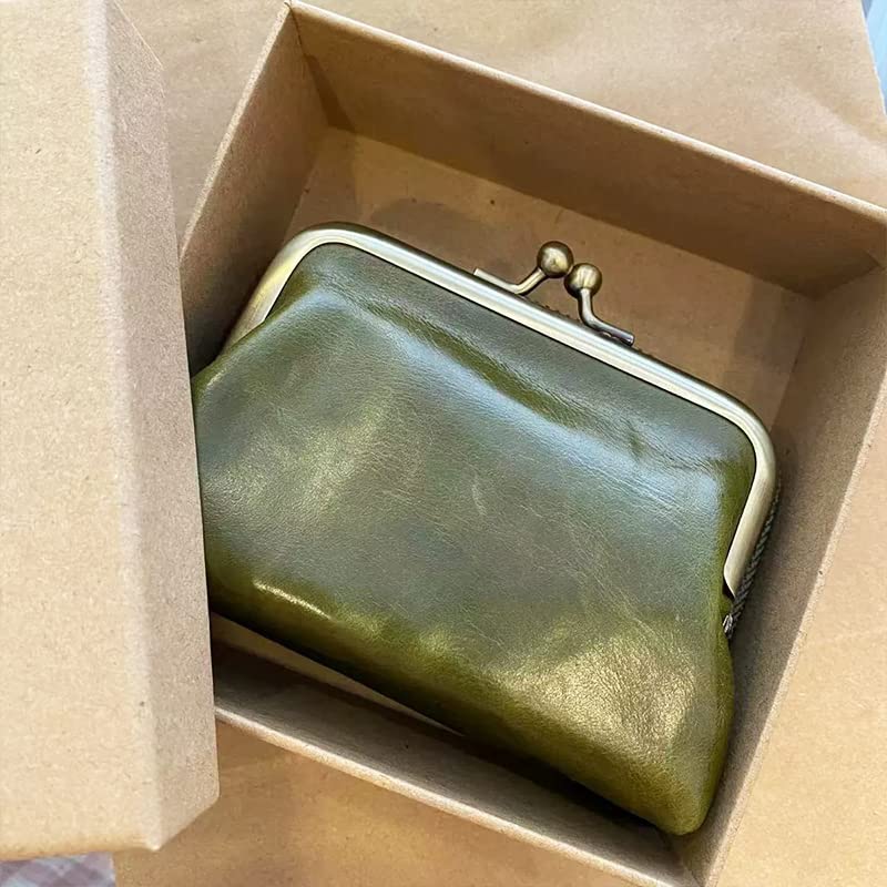 2-in-1 Genuine Leather Coin Purse & ID Card Holder - Customizable Kiss-lock Zipper Wallet for Men & Women (Green) - Perfect for Travel, Everyday Use & Gift Giving