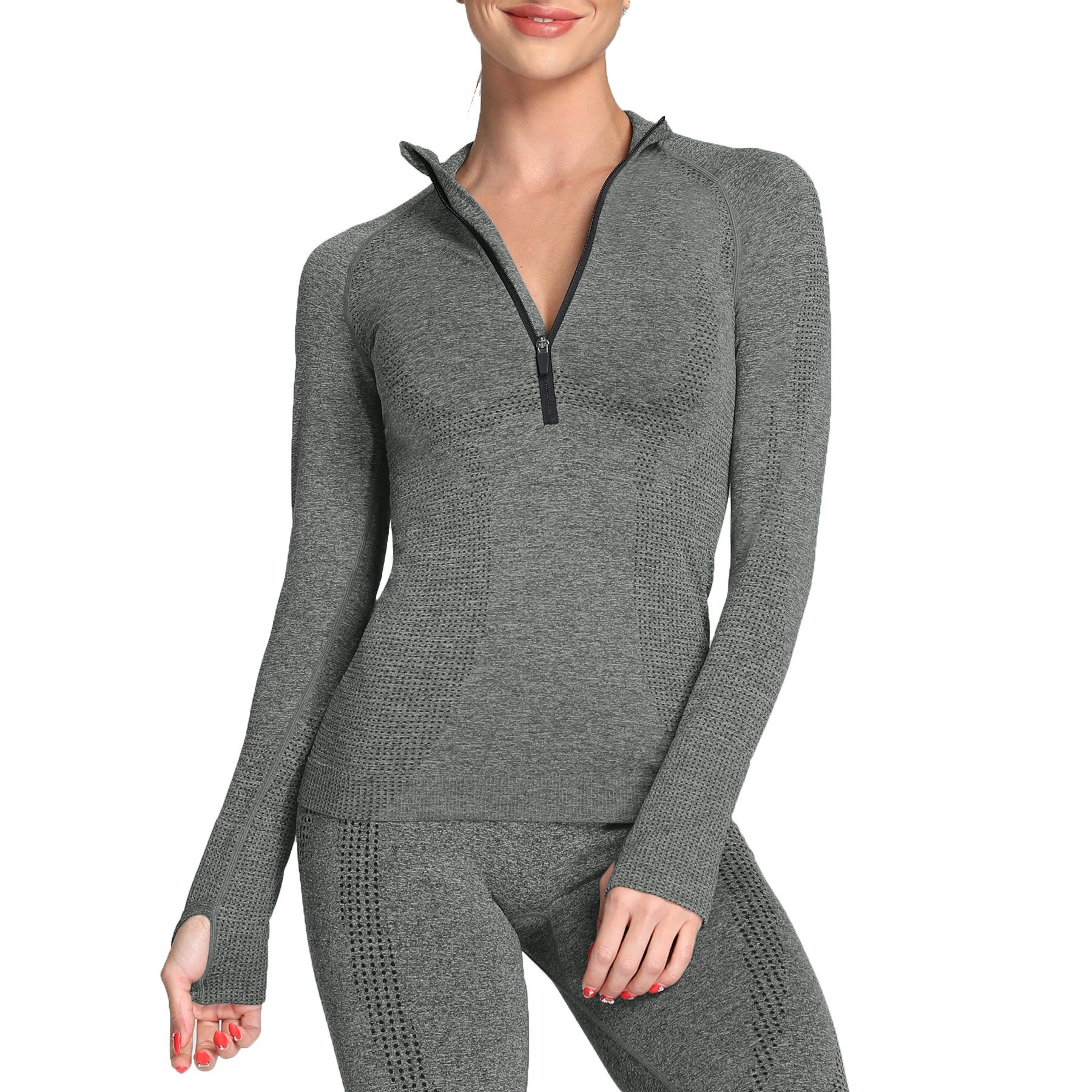 Aoxjox Women's Long Sleeve Workout Shirts - Seamless Gym Yoga Running Tee for Fall - Comfortable Athletic Tops for Training, Fitness & Outdoor Activities