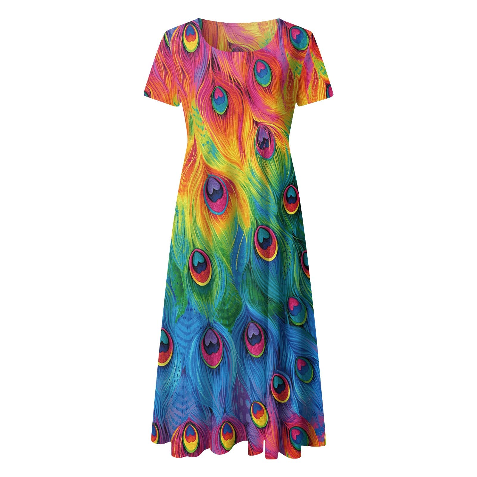 Boho Square Neck Floral Print A-Line Midi Sundress for Women - Short Sleeve Loose Maxi Summer Dress | Perfect for Beach Vacations, Music Festivals & Casual Outings