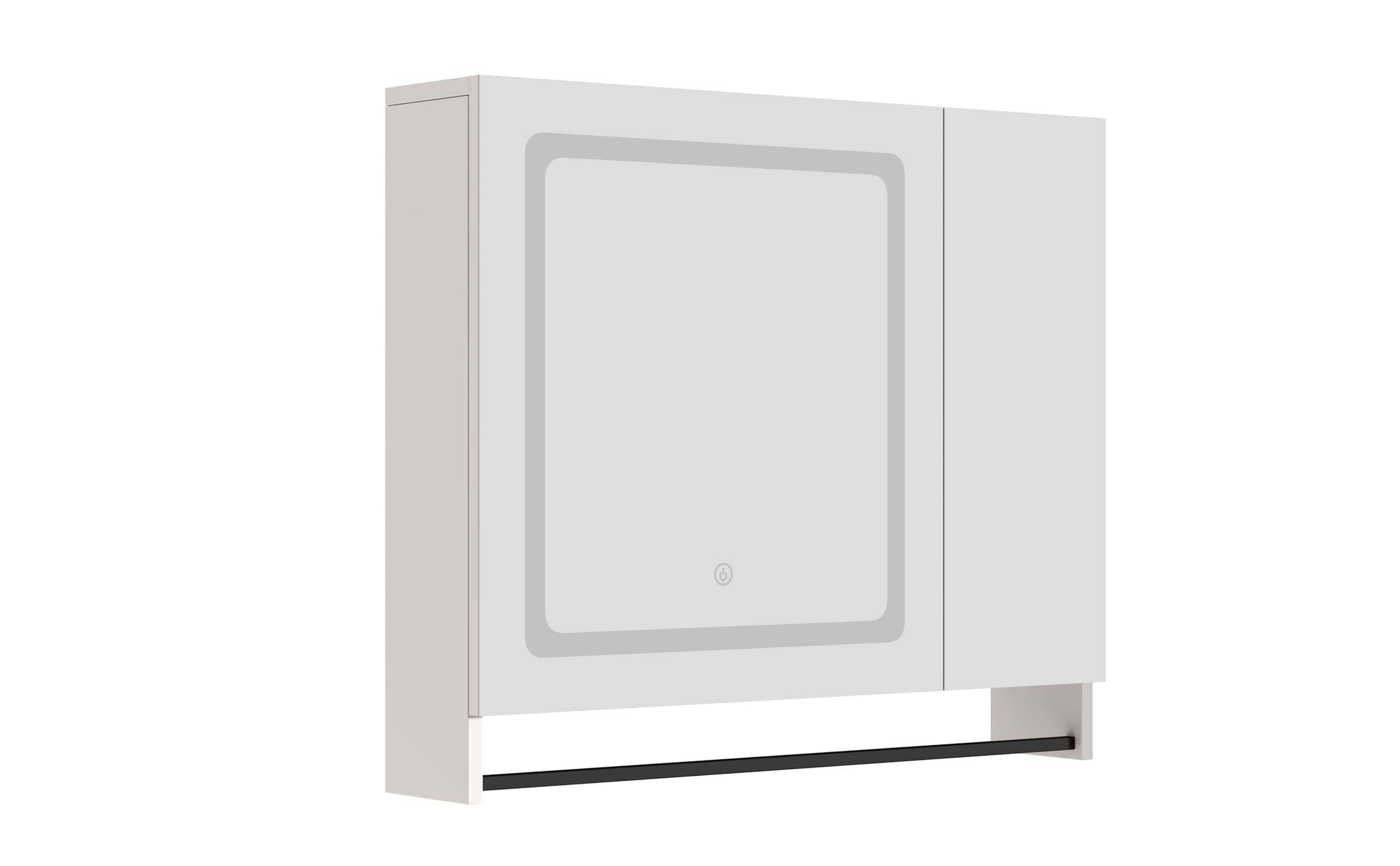 ChooChoo LED Medicine Cabinet with Mirror - Wall Mounted Bathroom Storage with Adjustable Shelves & Towel Bar - White Modern Vanity Cabinet for Bathroom Organization & Makeup Application