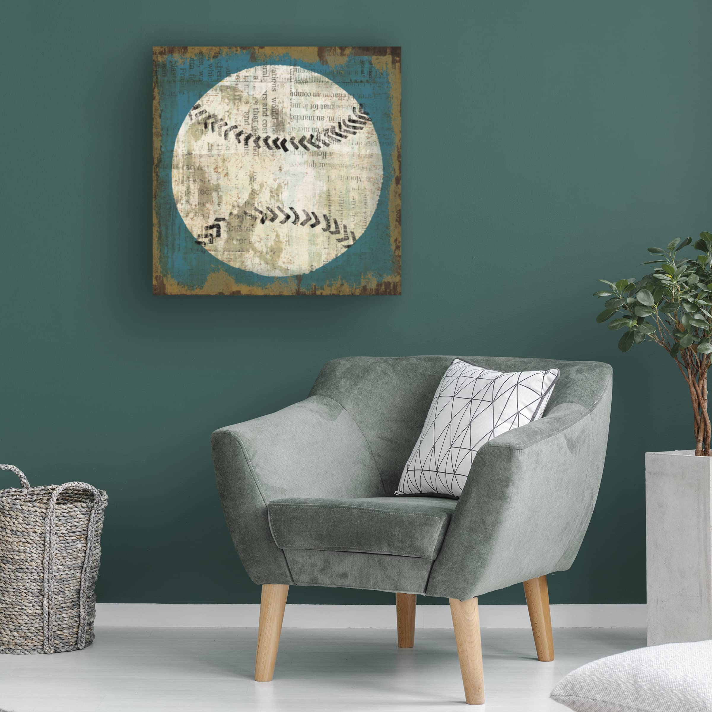 Michael Mullan 'Ball I on Blue' Canvas Wall Art - Modern Abstract Painting for Living Room, Bedroom & Office Decor