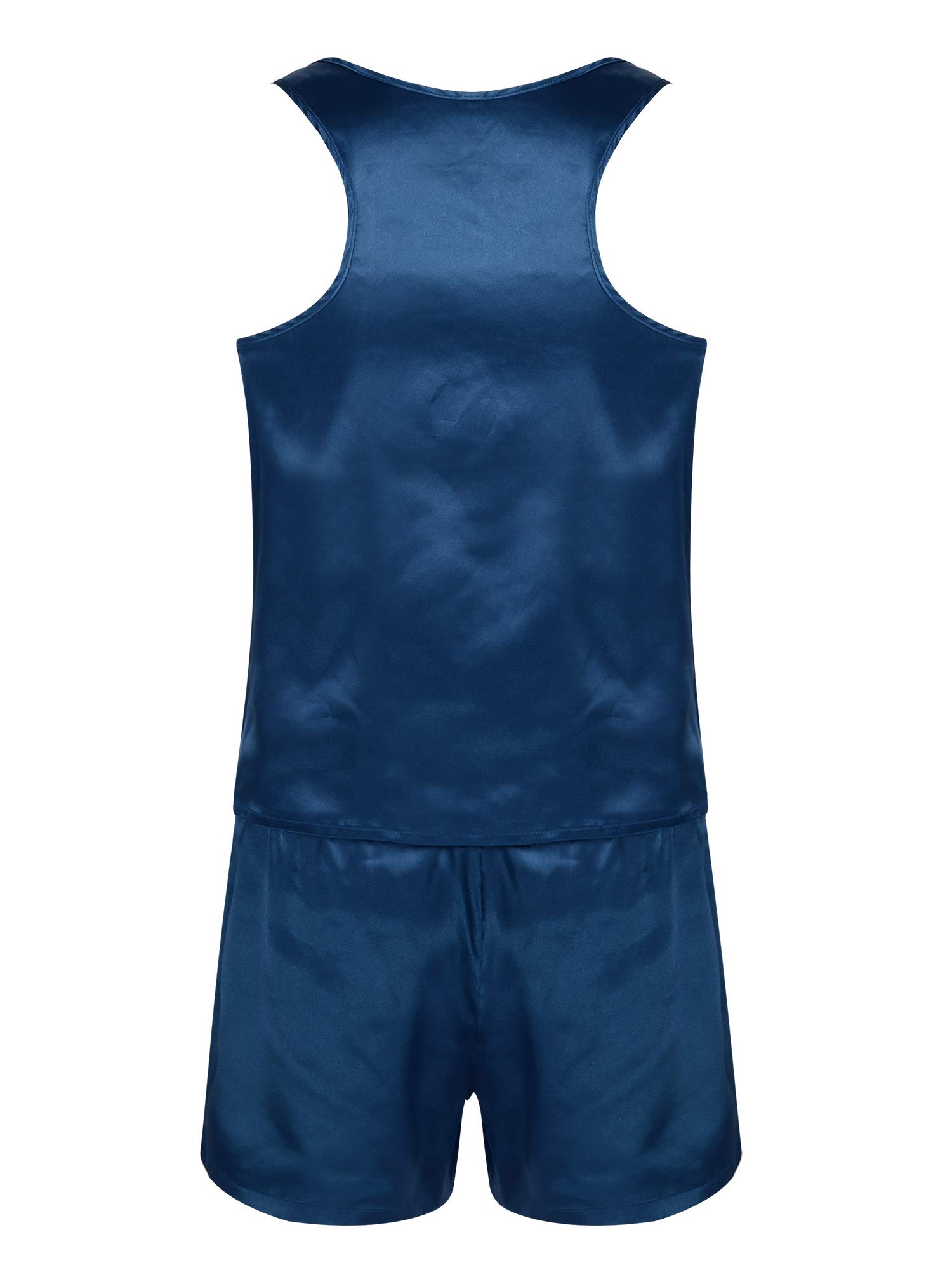 FEESHOW Men's Satin Pajama Set - Breathable Sleepwear Vest & Shorts for Lounge, Nightwear & Summer Comfort - Perfect for Home Relaxation, Vacation & Bedtime