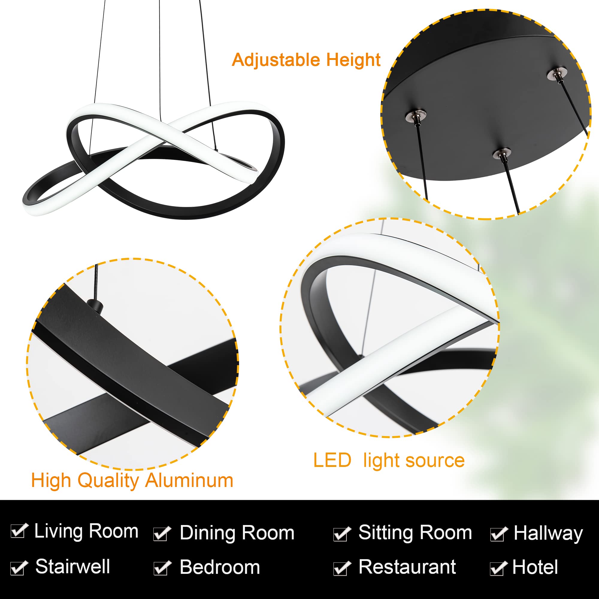 MAYNA Modern LED Pendant Light Fixture - Contemporary Adjustable Chandelier with Irregular Ring Lights, 6000K Daylight White - Perfect for Dining Room, Kitchen, Entryway, Living Room & Bedroom Lighting