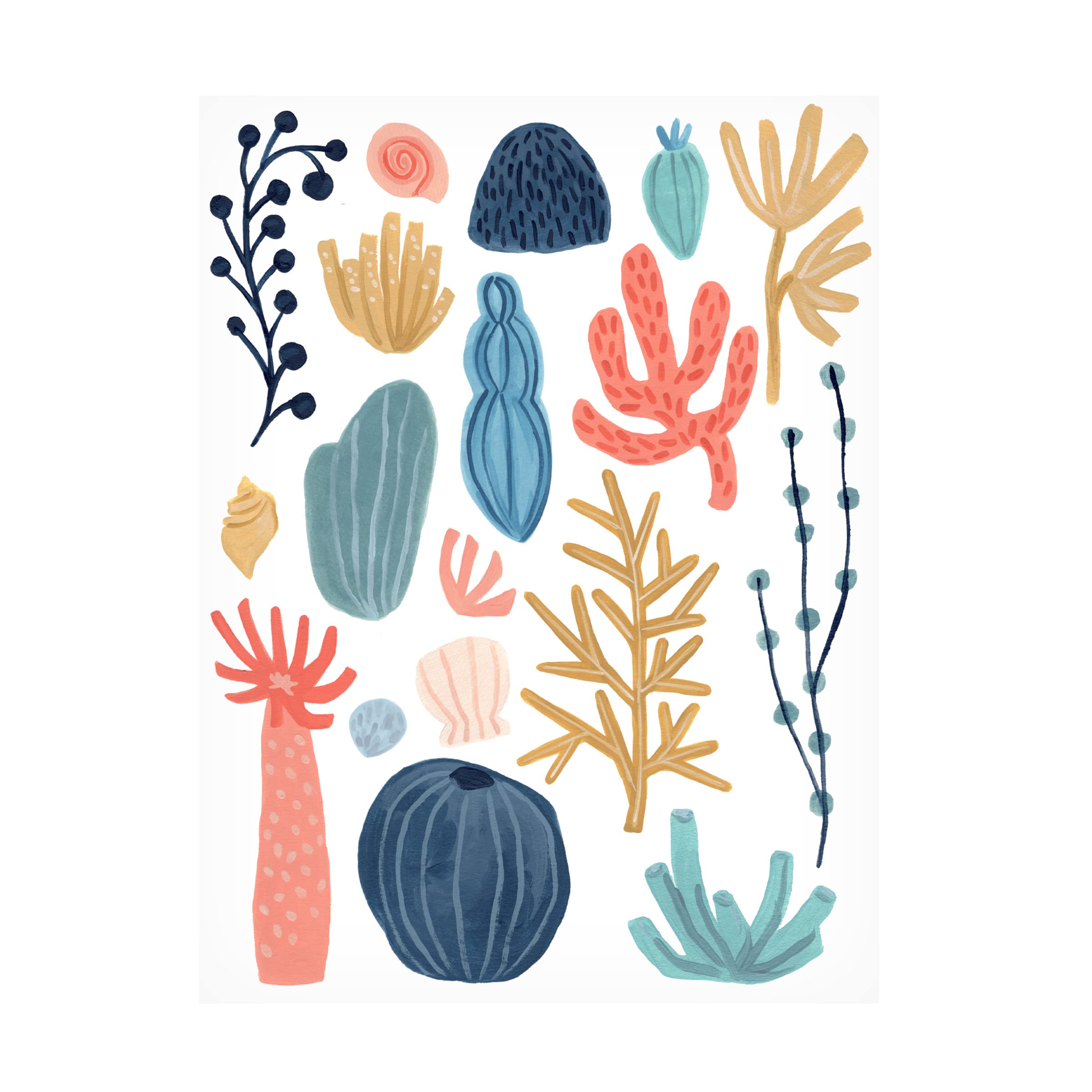 Trademark Fine Art 'Reef Assortment I' Canvas Wall Art Print by June Erica Vess - Vibrant Coral Reef Painting for Beach House Decor, Living Room & Office Wall