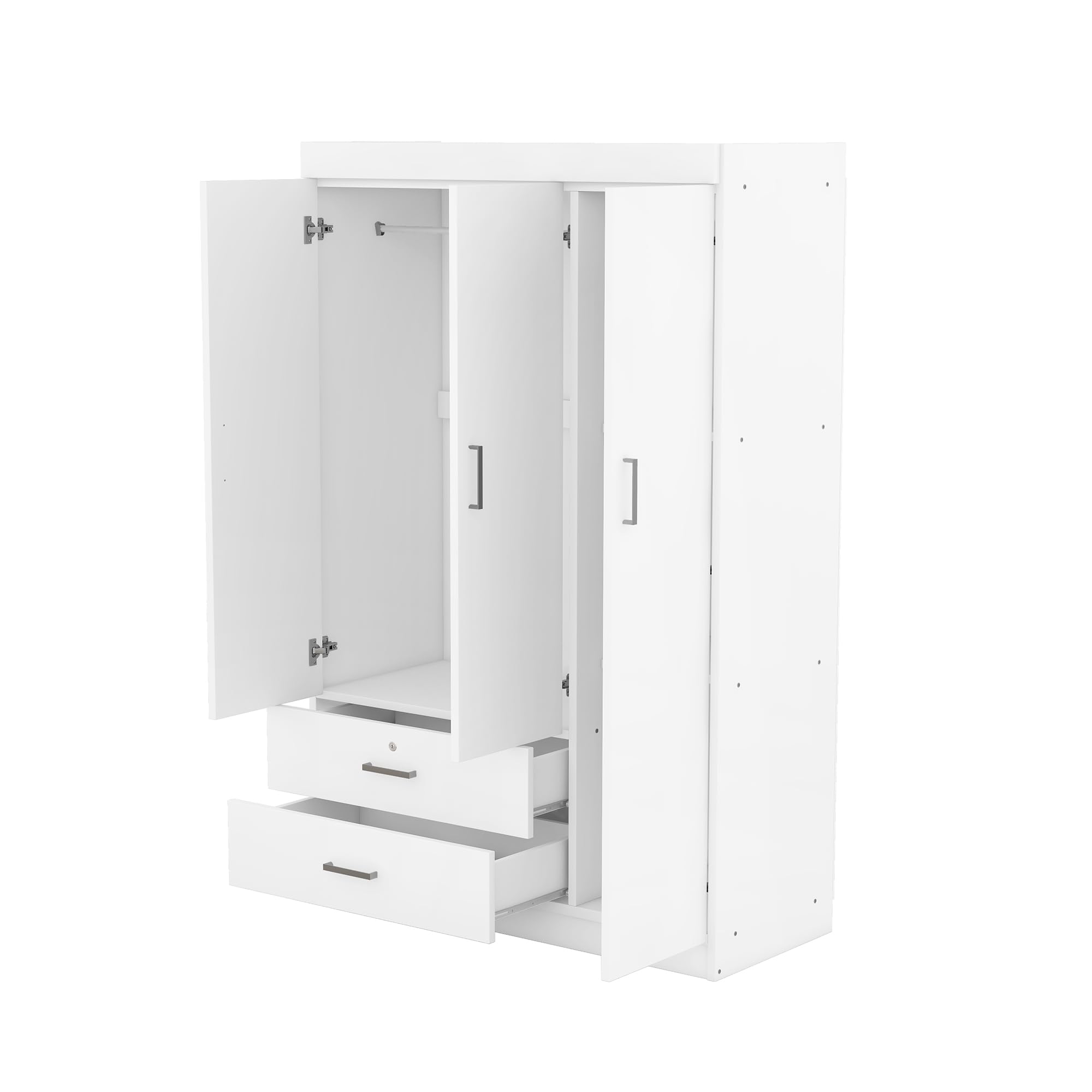 Merax 3-Door Wardrobe Cabinet with Storage Drawers, Shelves & Hanging Rail - Closet Organizer for Bedroom, Clothes Storage & Home Organization | Perfect for Small Spaces, Apartments & Dorm Rooms
