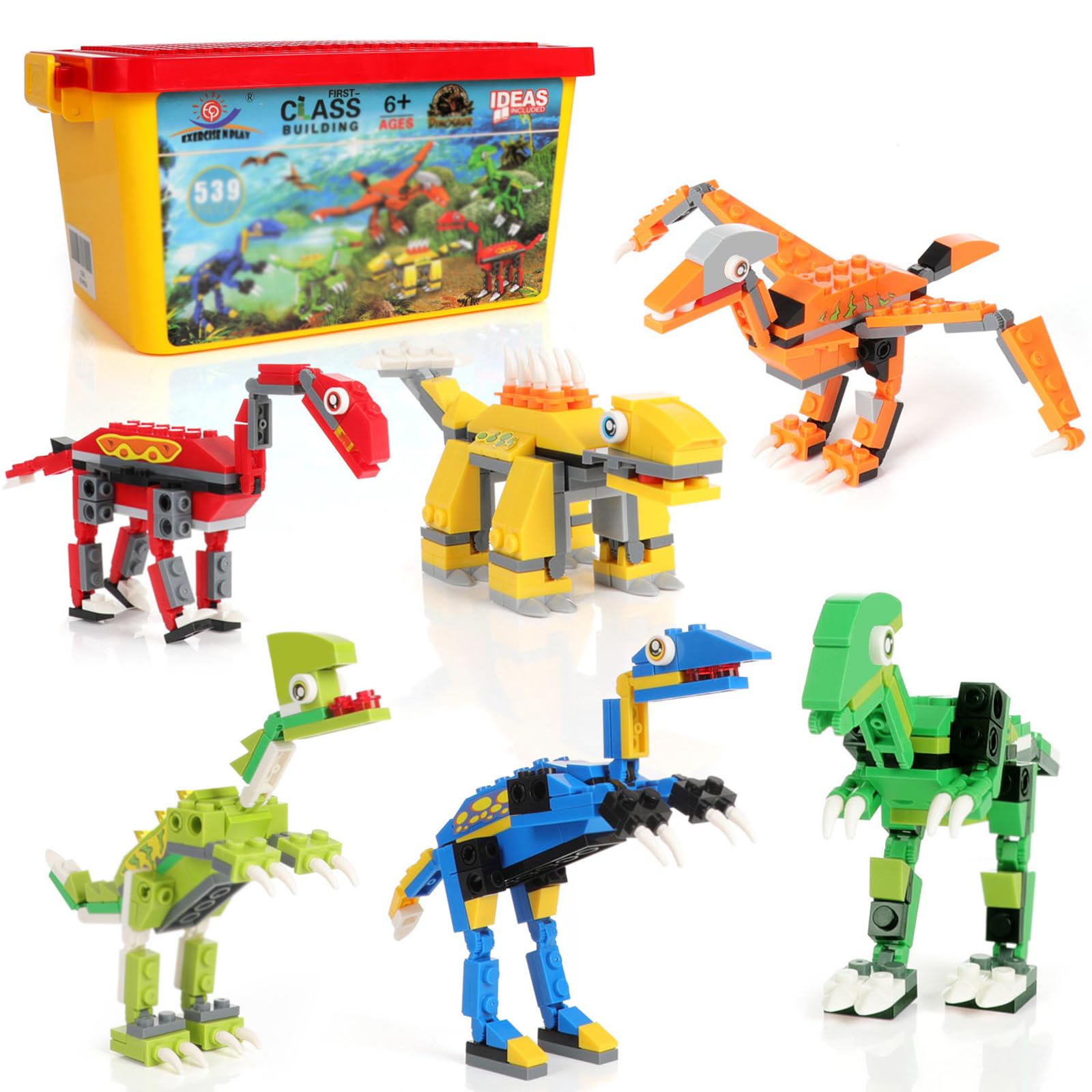 EP EXERCISE N PLAY Dinosaur Building Blocks - 539pcs Creative DIY Construction Toys for Kids Ages 6+, STEM Learning Educational Toys for Boys & Girls - Perfect for Birthday Gifts, Classroom Activities & Creative Playtime