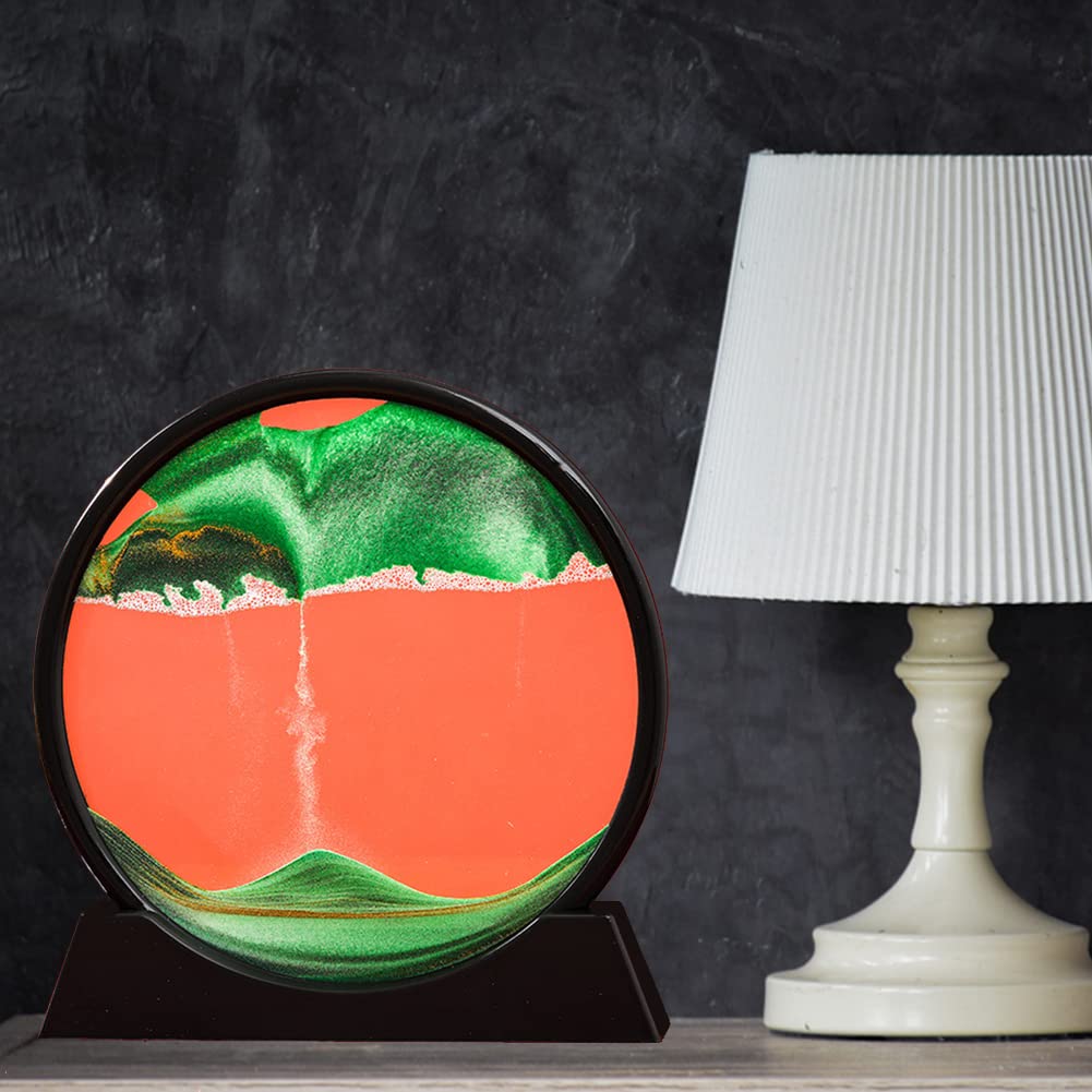 3D Dynamic Sand Art Liquid Motion - Round Glass Deep Sea Sandscape Flowing Sand Frame for Adults & Kids - Desktop Art Toy, Home & Office Decoration (Green) - Perfect for Stress Relief, Meditation, and Creative Workspace Decor