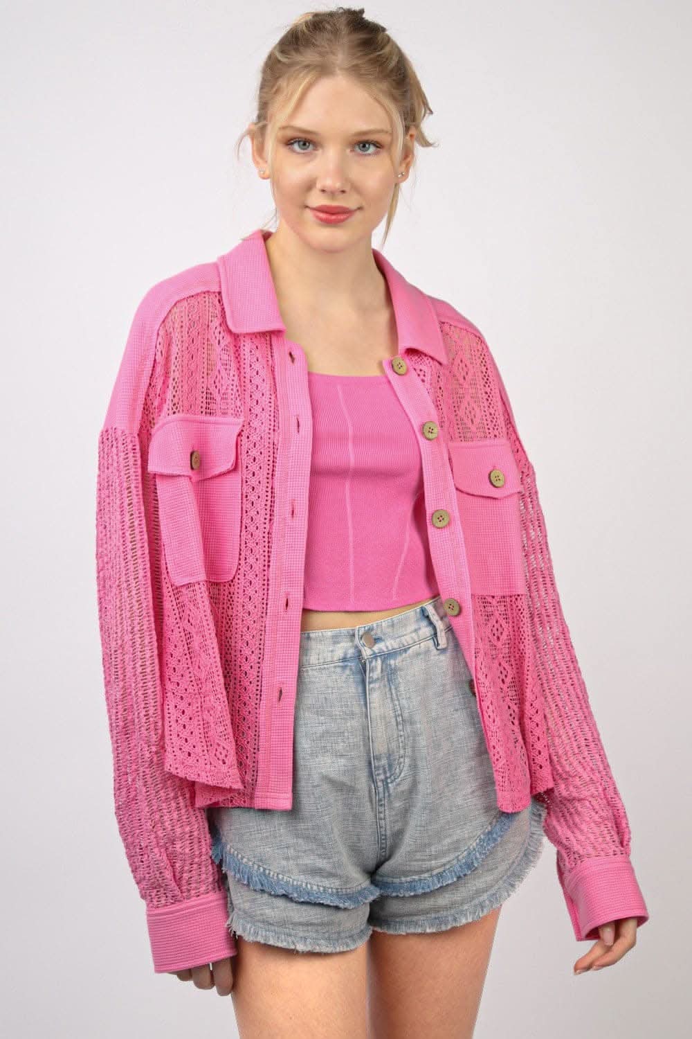 Elegant Long Sleeve Lace Button Up Shirt with Unique Details - Perfect for Office Wear, Date Nights & Special Occasions
