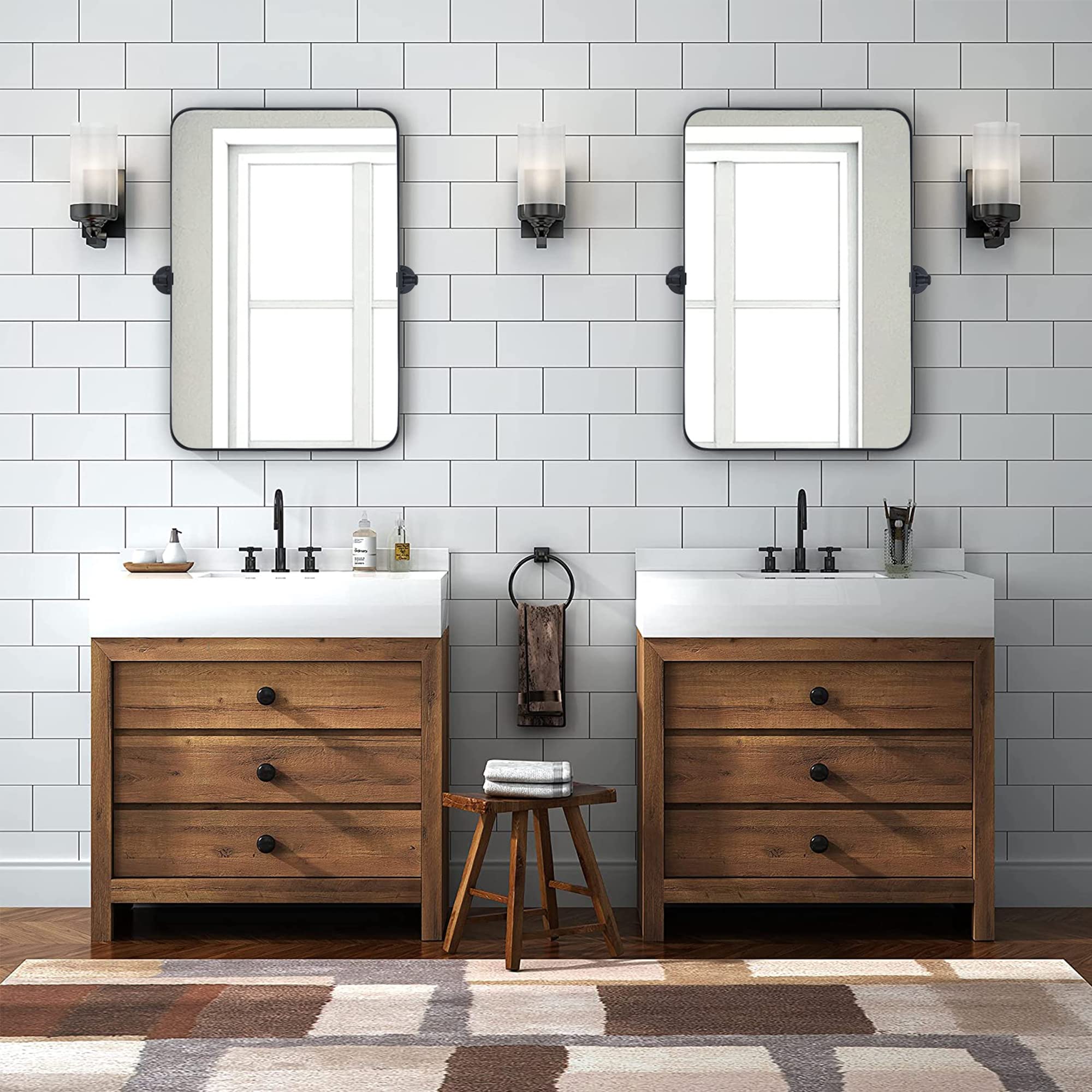 TEEBARN 20x30 Inch Black Metal Framed Rectangular Tilting Bathroom Mirror - Wall Mounted Pivoting Vanity Mirror with Rounded Corners for Bathroom, Bedroom & Dressing Room