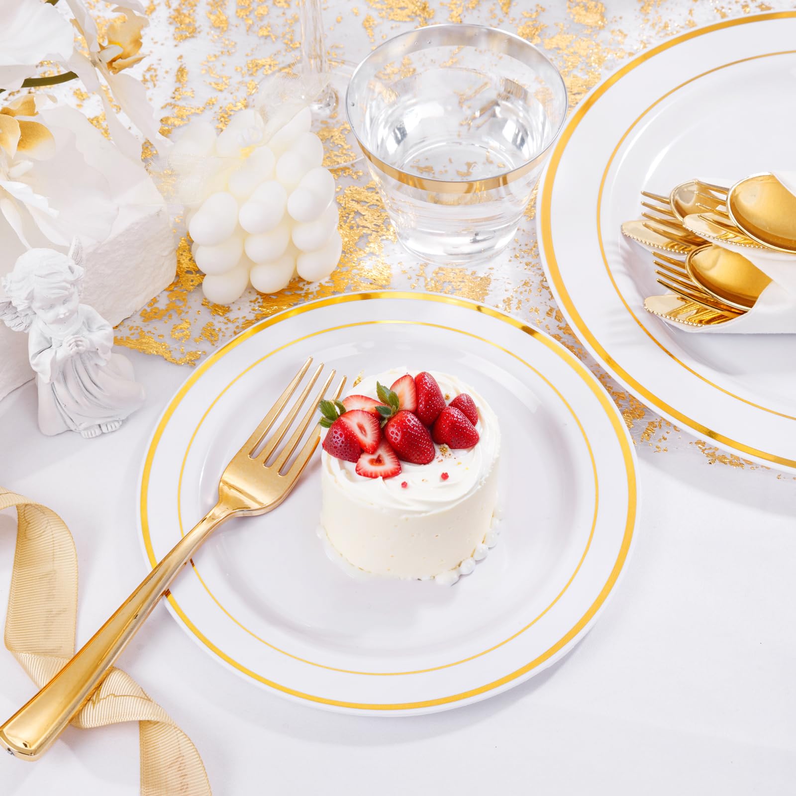 WELLIFE 350-Piece Gold Disposable Plates and Cutlery Set - Premium 10.25