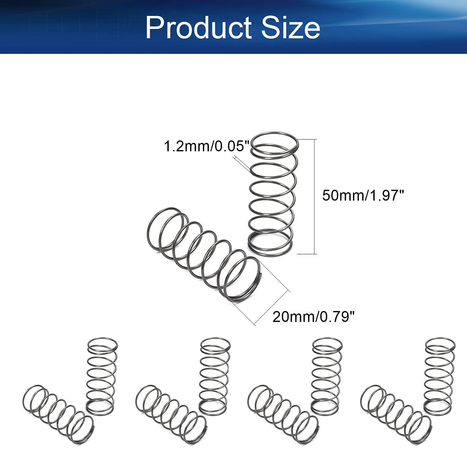 Yinpecly 10Pcs 1.2mm Wire Dia 20mm OD 50mm Length Small Coiled Extension Springs - High-Quality Spring Steel Compressed Springs for Ball Pens, Mechanical Pencils & Office Supplies (Perfect for Repairing Writing Instruments)