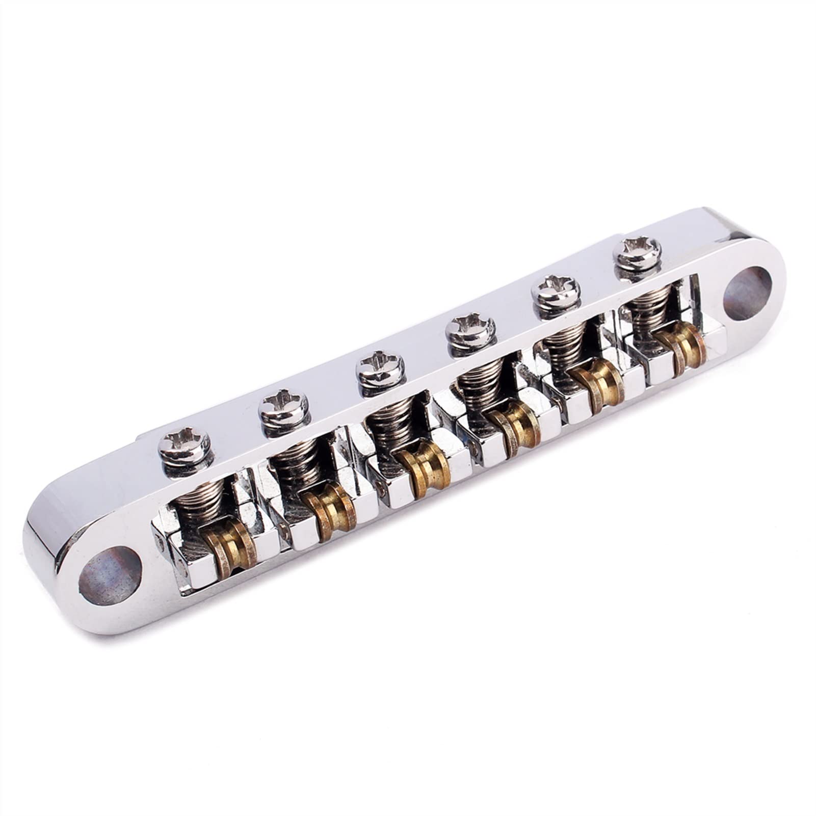 Premium Chrome Guitar Bridge with Metal Roller Saddles - Rosewood Jazz Guitar Replacement Part for Smooth Playability & Enhanced Tone | Perfect for Jazz, Blues & Studio Performances