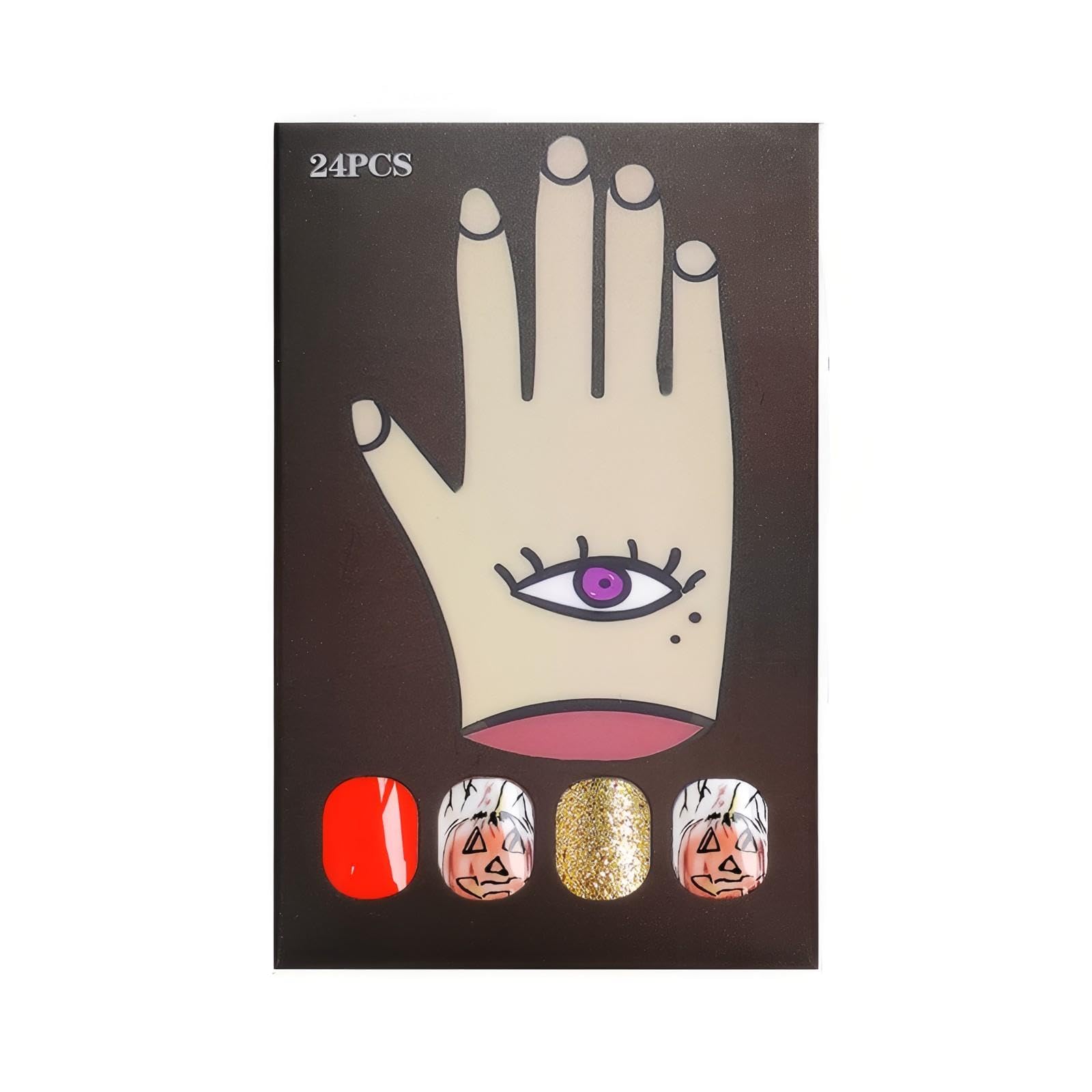 24pcs Halloween Press On Nails - Short Square Fake Nails with Pumpkin & Spider Design, Gold Glitter Acrylic Full Cover False Nails for Women | Perfect for Halloween Parties, Costume Events & Spooky Nail Art