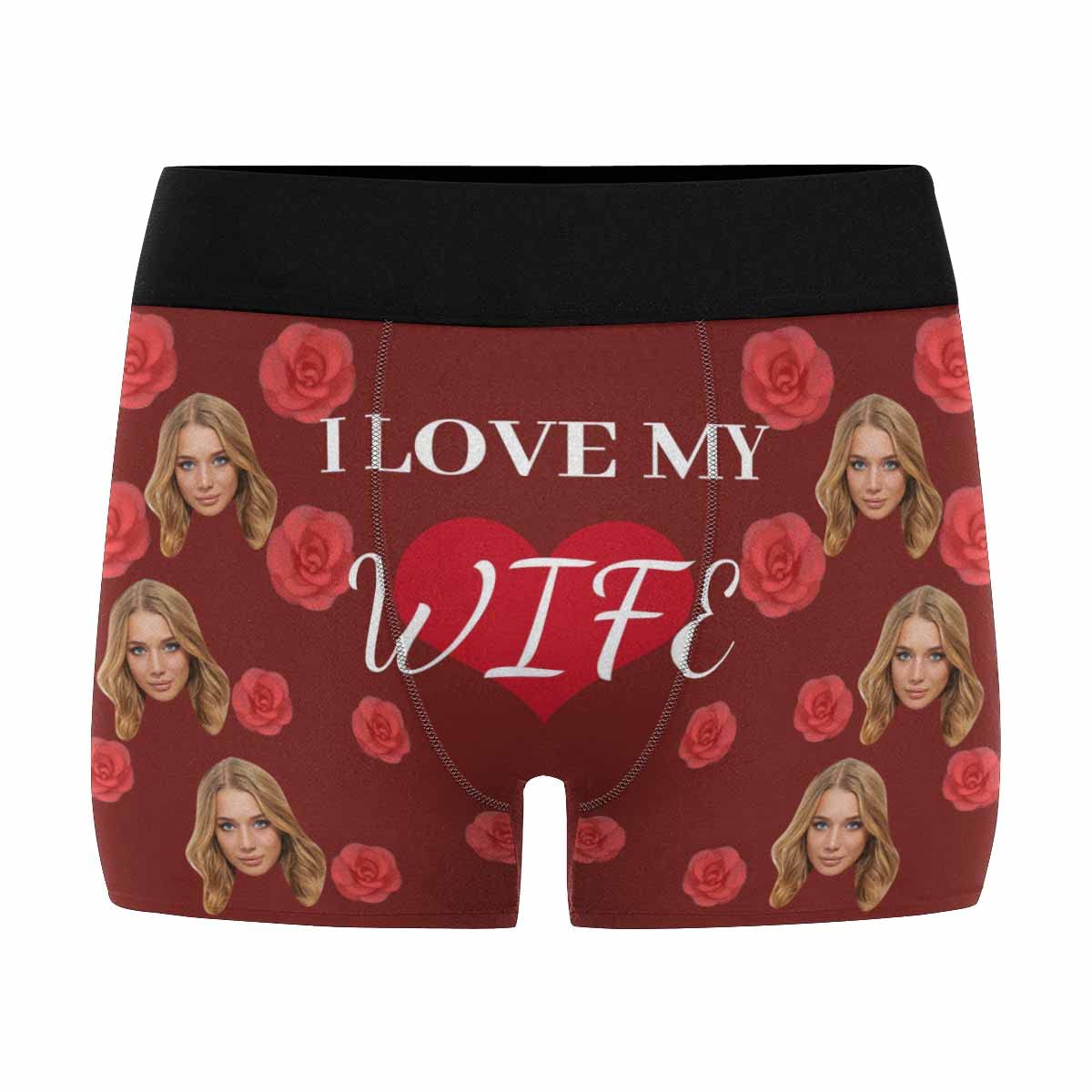 Custom Printed Boxer Briefs for Men - Personalized Underwear with Red Rose Heart Design - Perfect for Valentine's Day Gifts, Anniversary Presents & Romantic Occasions