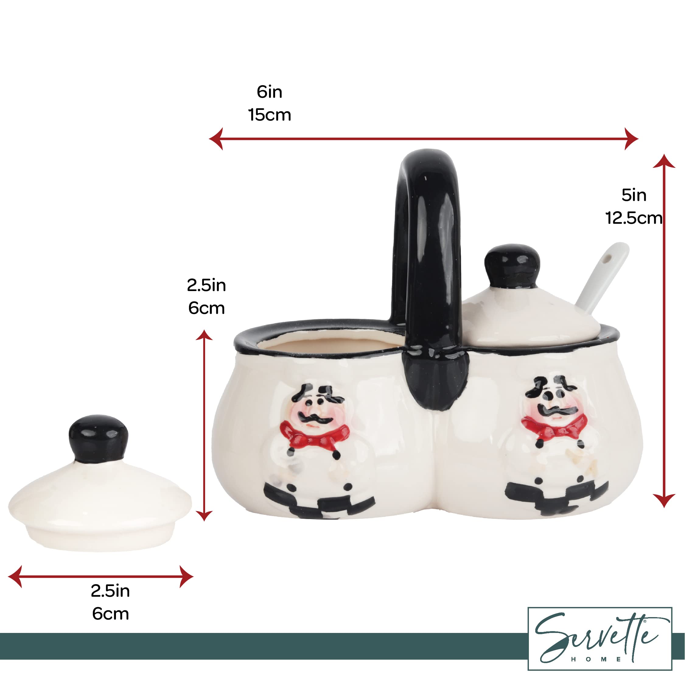 Servette Home Chef Condiment Holder with Lids and Spoons - 6 Compartment Spice Organizer for Kitchen Countertop, Pantry & Dining Table - Perfect for Salt, Pepper, Sugar & Seasonings Storage