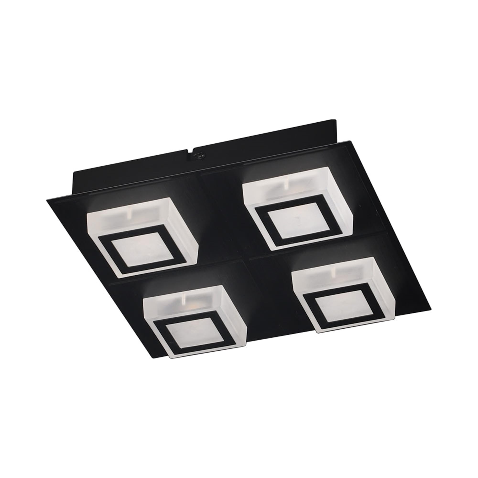 EGLO Masiano 4-Light Black LED Ceiling Light with White Shades - Modern Flush Mount Fixture for Living Room, Bedroom, Kitchen and Hallway Lighting