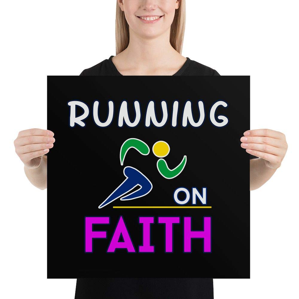 Running on Faith Christian Runner Wall Art Poster Print 18x18 - Inspirational Home Decor for Bedroom, Office & Church