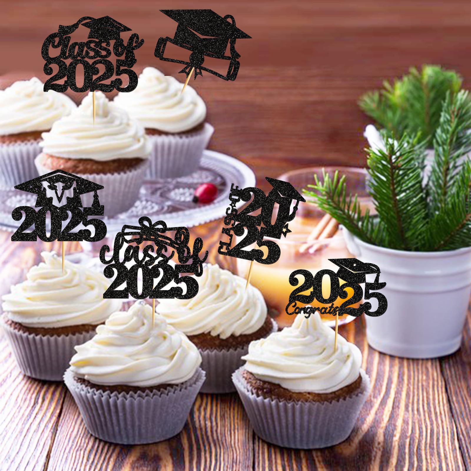 2025 Graduation Cupcake Toppers - Class of 2025 Cupcake Picks & Party Decorations (Black) | Perfect for Graduation Parties, School Celebrations & Dessert Decorations