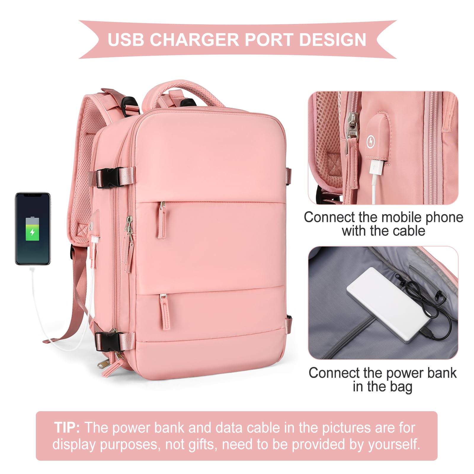 Coowoz Large Travel Backpack for Women & Men - Waterproof Carry On Backpack, Hiking Backpack for Outdoor Sports, Casual Daypack - Perfect for Air Travel, Camping, Hiking and Daily Commute