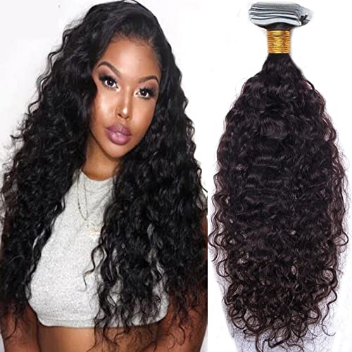 40 Pieces Brazilian Human Hair Tape In Extensions - 22 Inch Loose Curly Skin Weft Adhesive Invisible Tape for Black Women (Natural Color) - Perfect for Daily Styling, Parties & Special Occasions