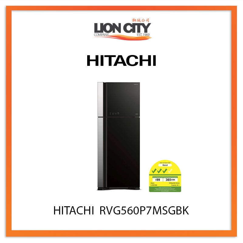 Hitachi 438L 2-Door Refrigerator RVG560P7MSGBK - Energy Efficient Fridge for Home, Kitchen & RV Use